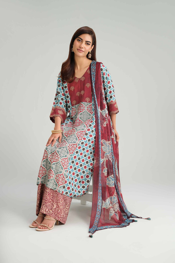 3 Piece - Printed Embroidered Suit - KFW25-80 for Women - Pret Collection | Nishat | Shop Online