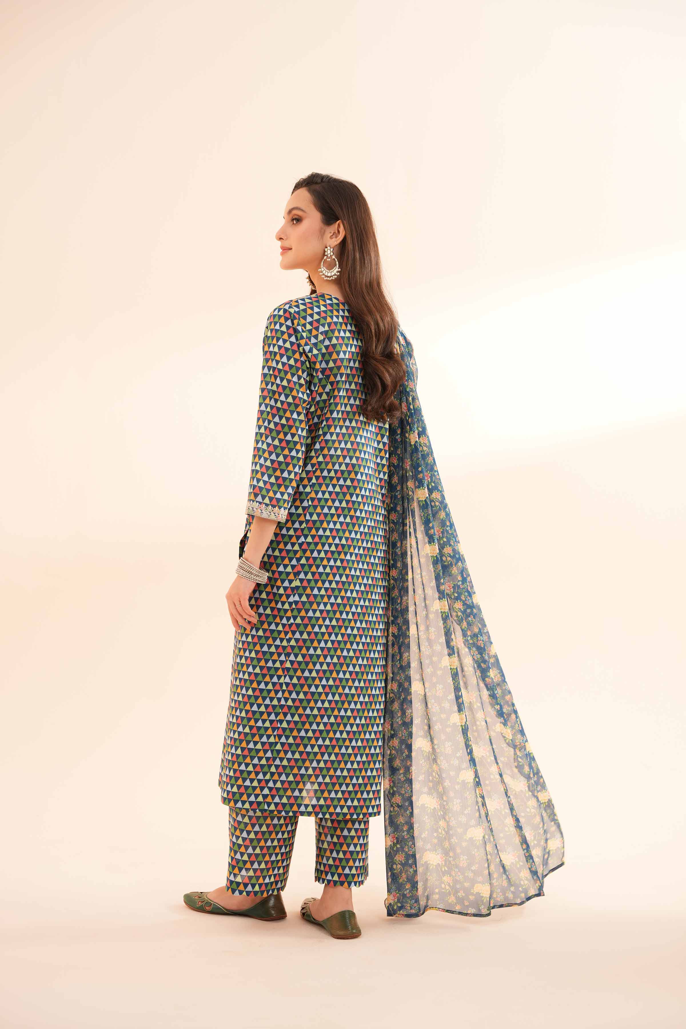 3 Piece - Printed Embroidered Suit - KPE24-17