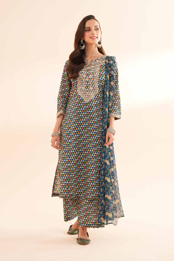3 Piece - Printed Embroidered Suit - KPE24-17