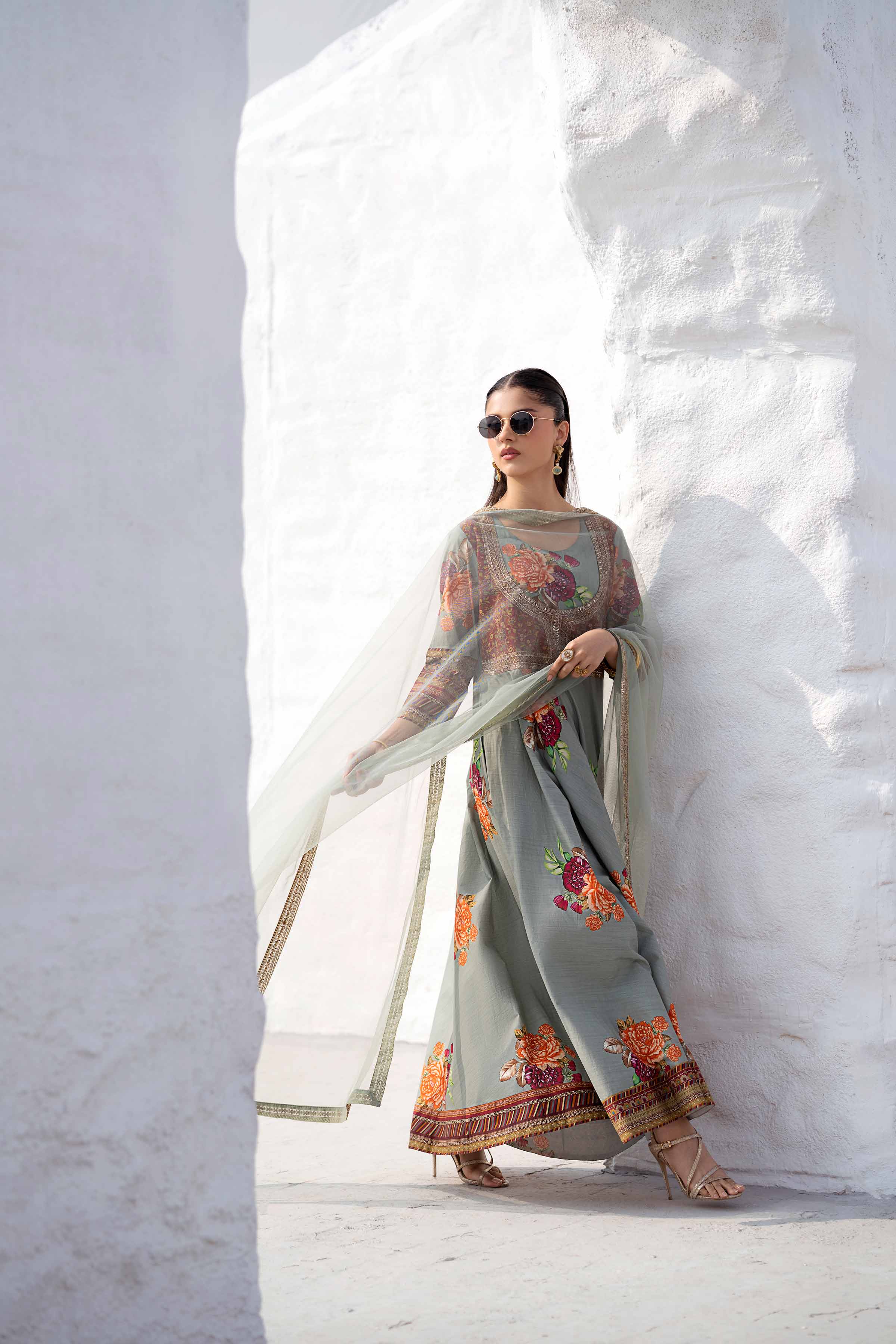 2 Piece - Printed Embroidered Suit - KPS25-02