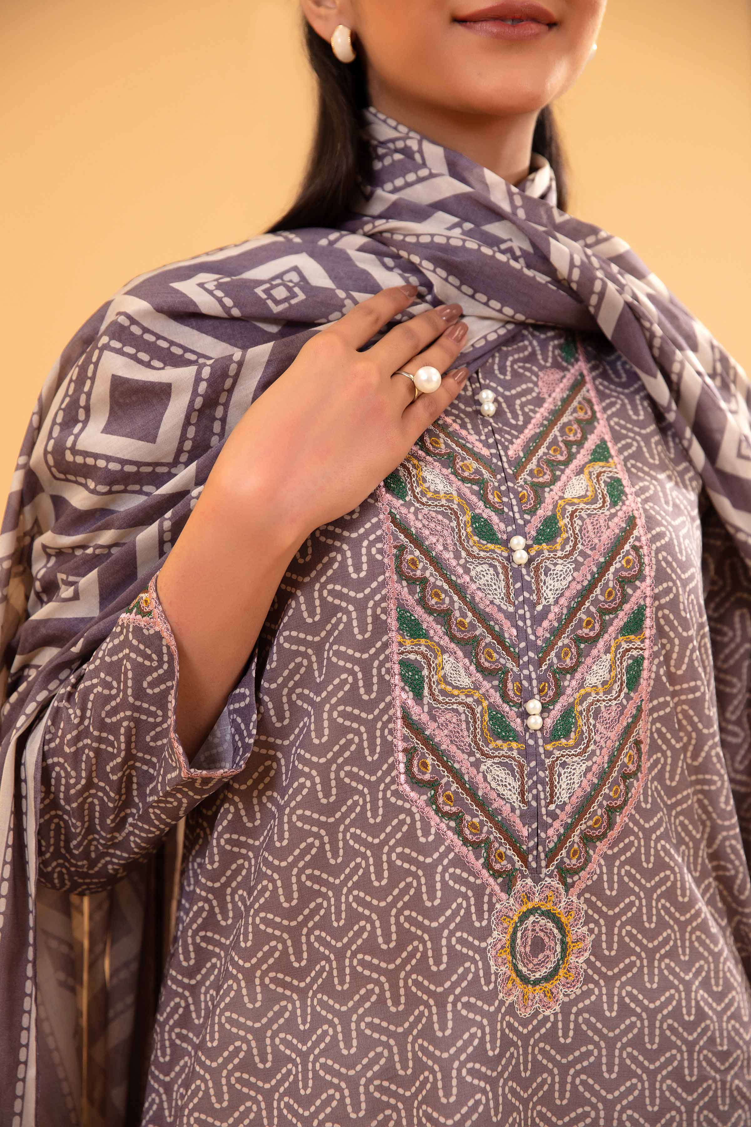 2 Piece - Printed Embroidered Suit - PE24-252