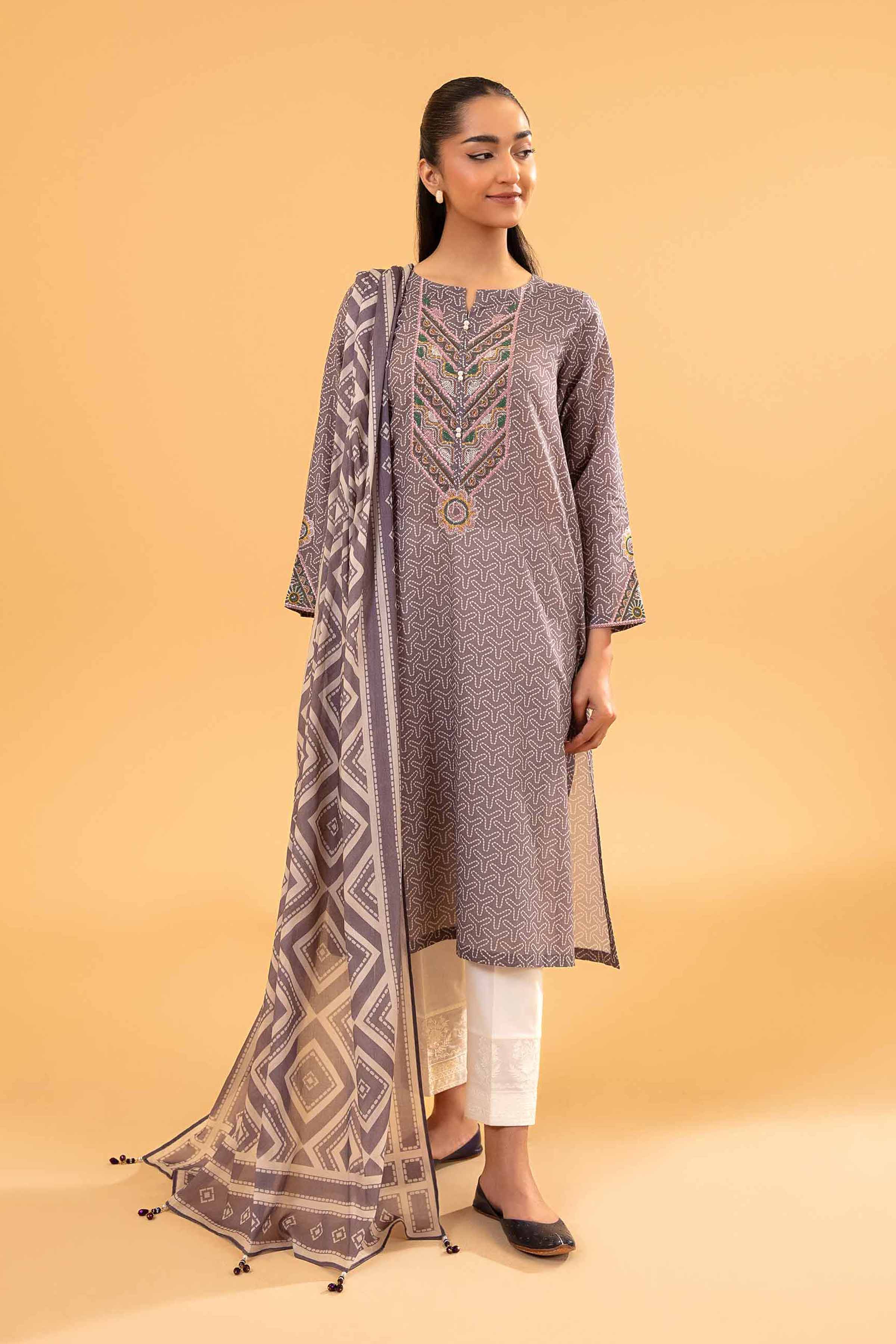 2 Piece - Printed Embroidered Suit - PE24-252