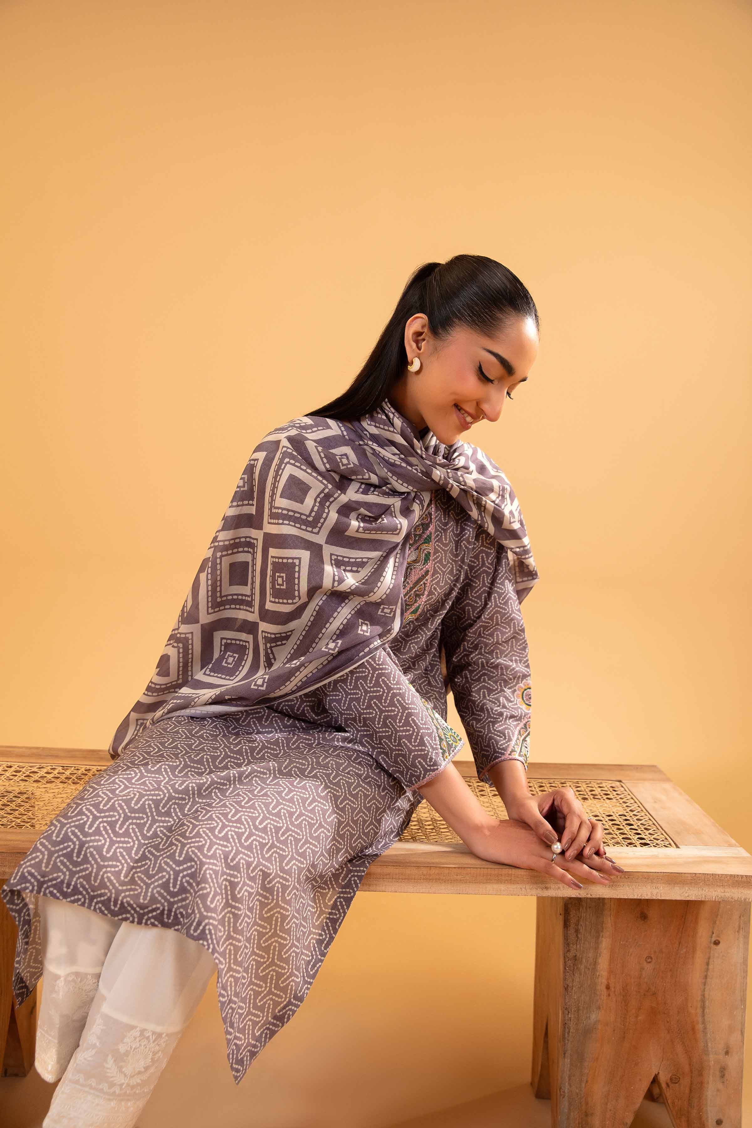 2 Piece - Printed Embroidered Suit - PE24-252
