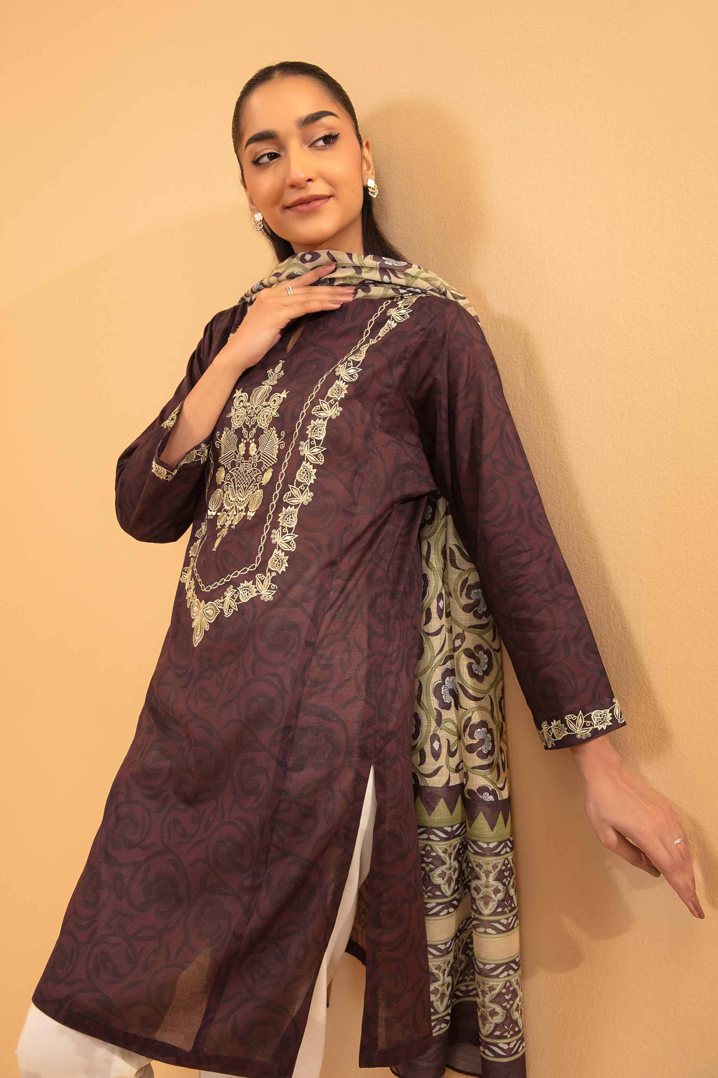2 Piece - Printed Embroidered Suit - PE24-259