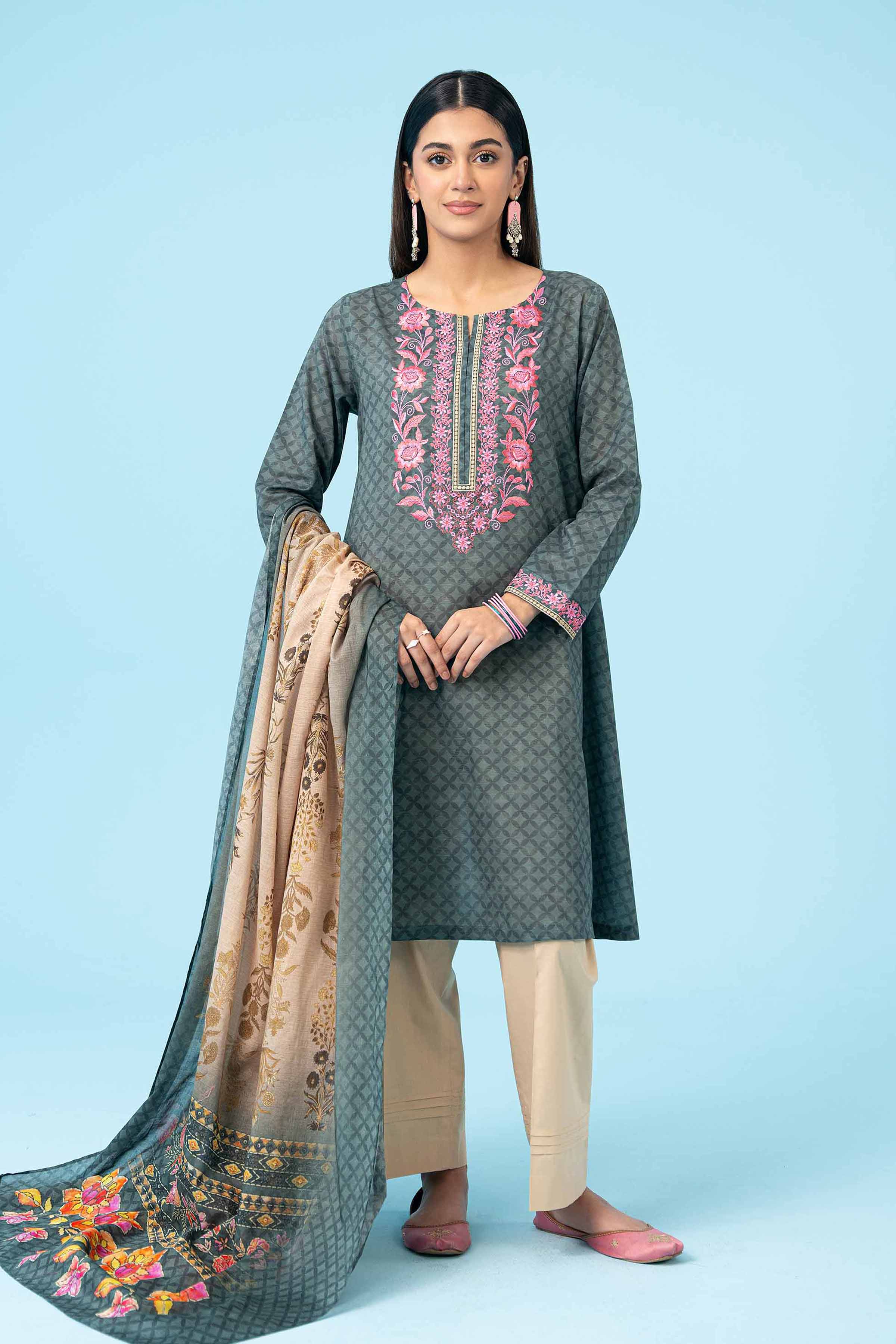 2 Piece - Printed Embroidered Suit - PE24-376 (Copy)