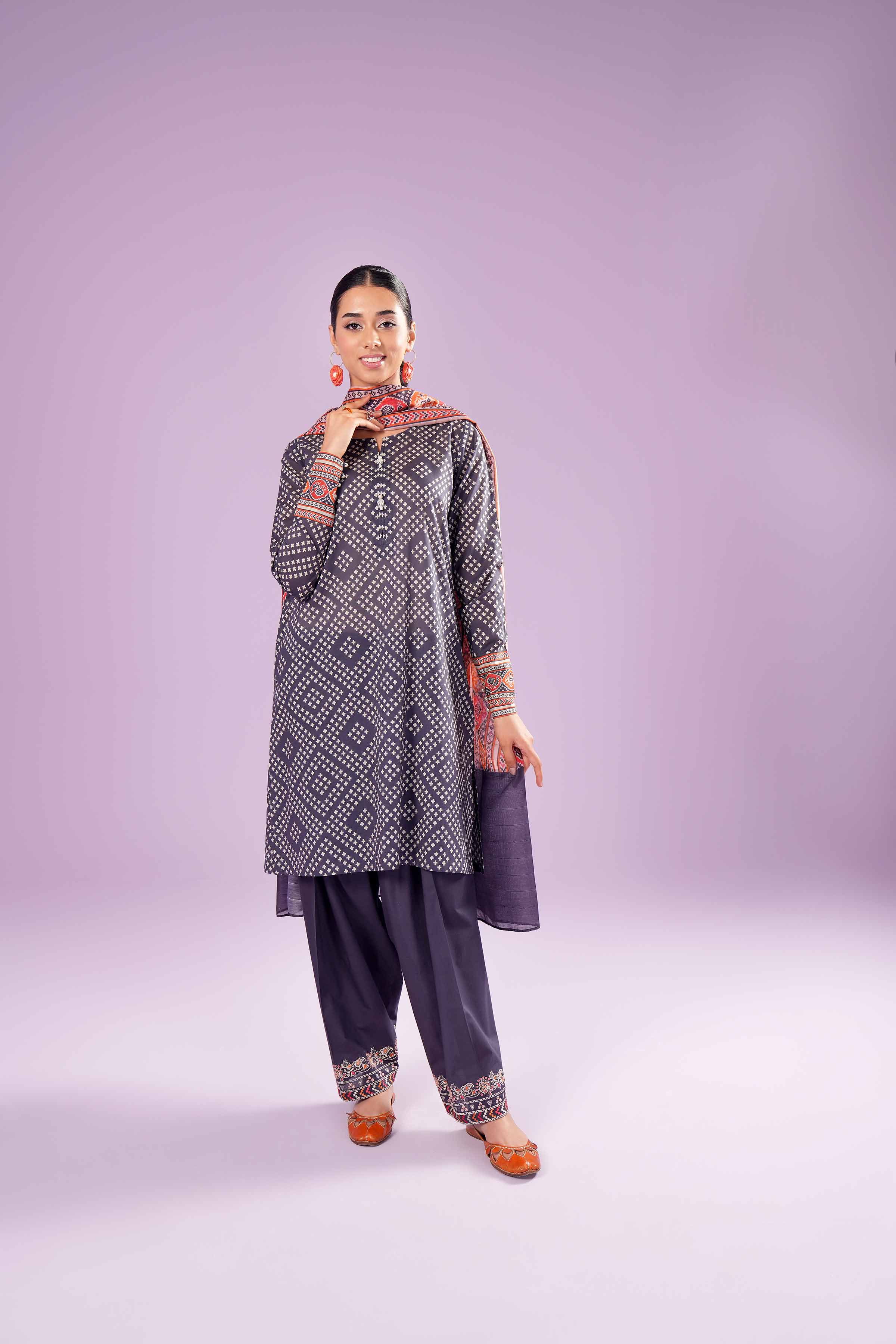 3 Piece - Printed Embroidered Suit - PE24-383
