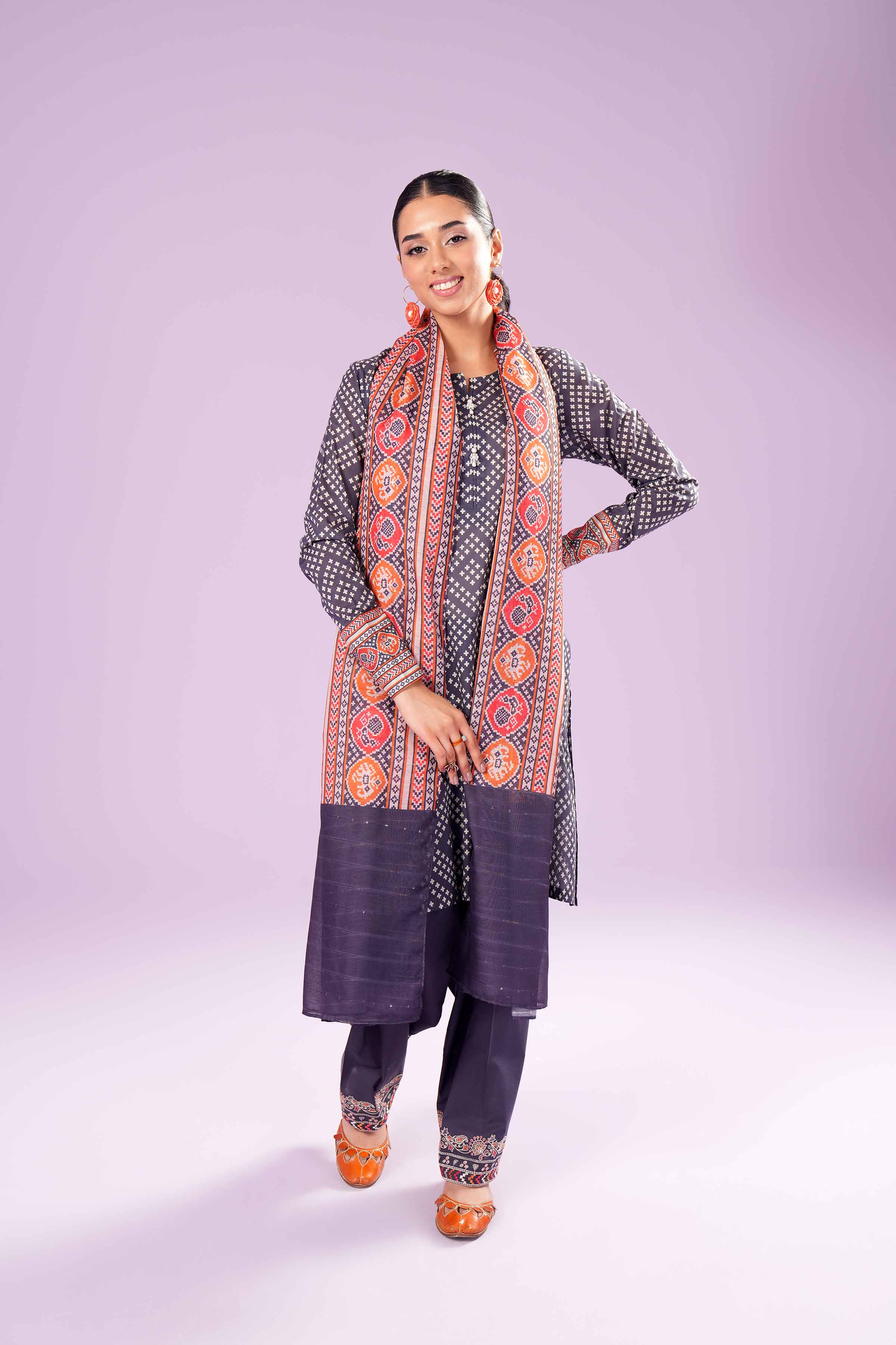 3 Piece - Printed Embroidered Suit - PE24-383