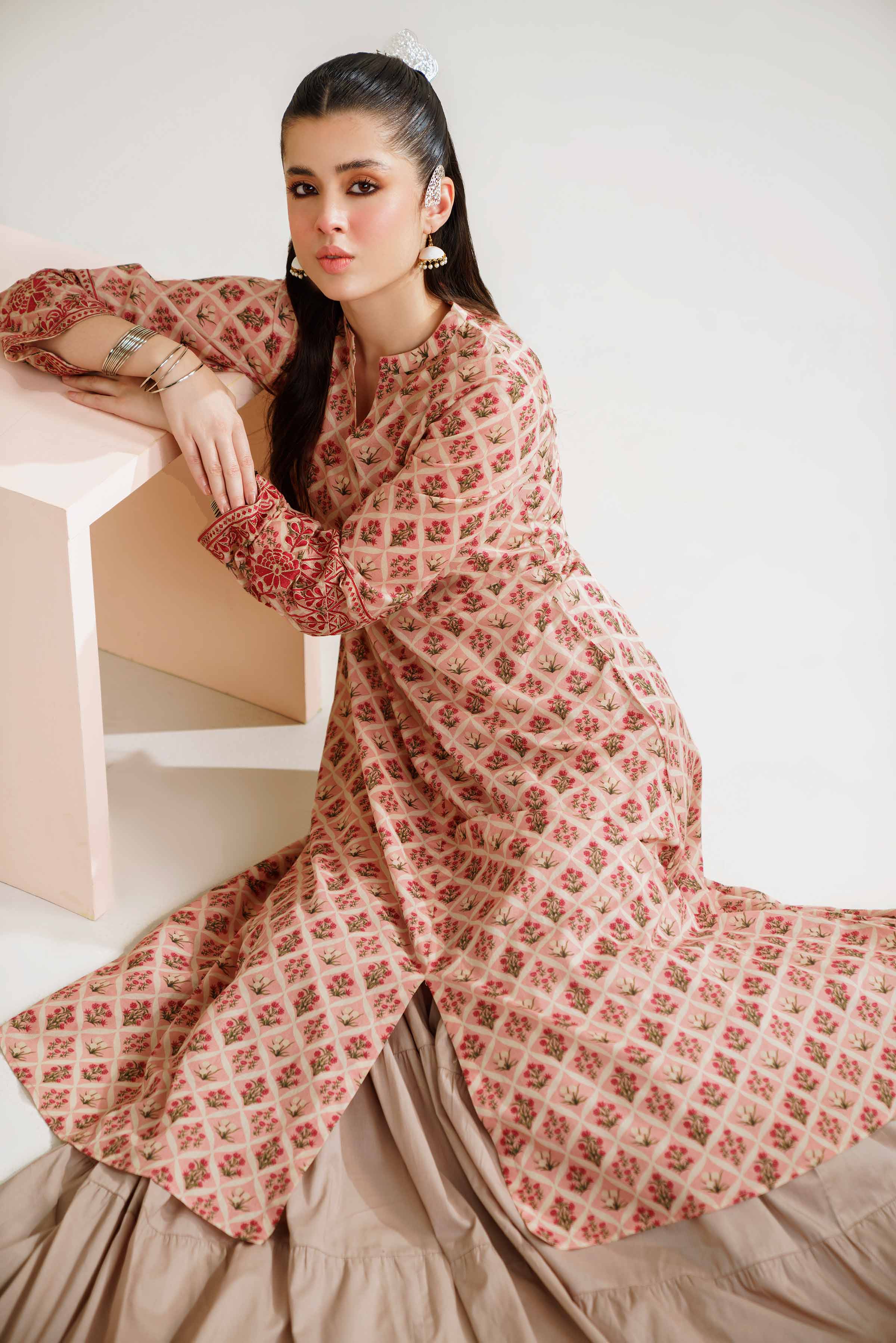 Printed Embroidered Dress - PE24-390