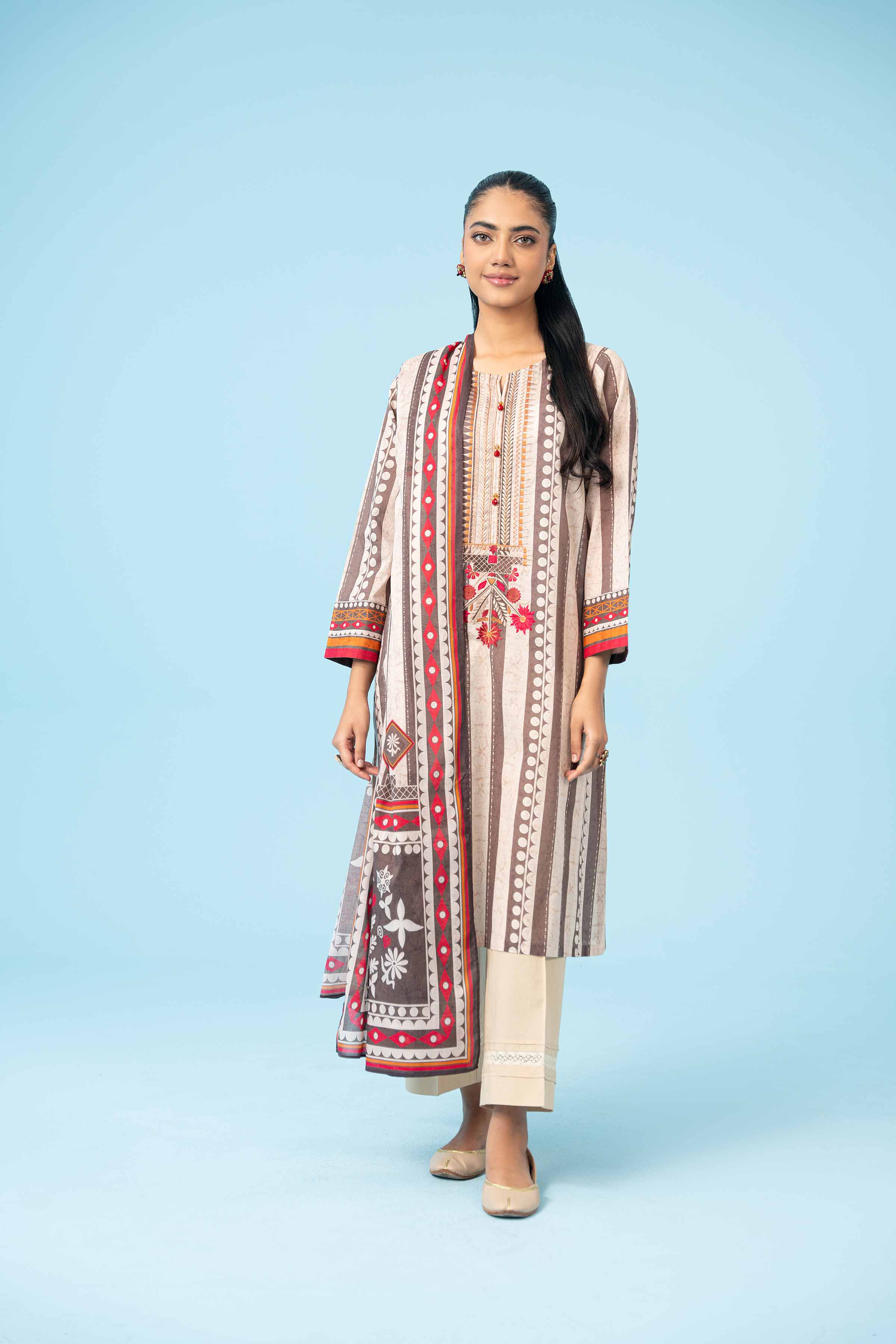 2 Piece - Printed Embroidered Suit - PE24-407