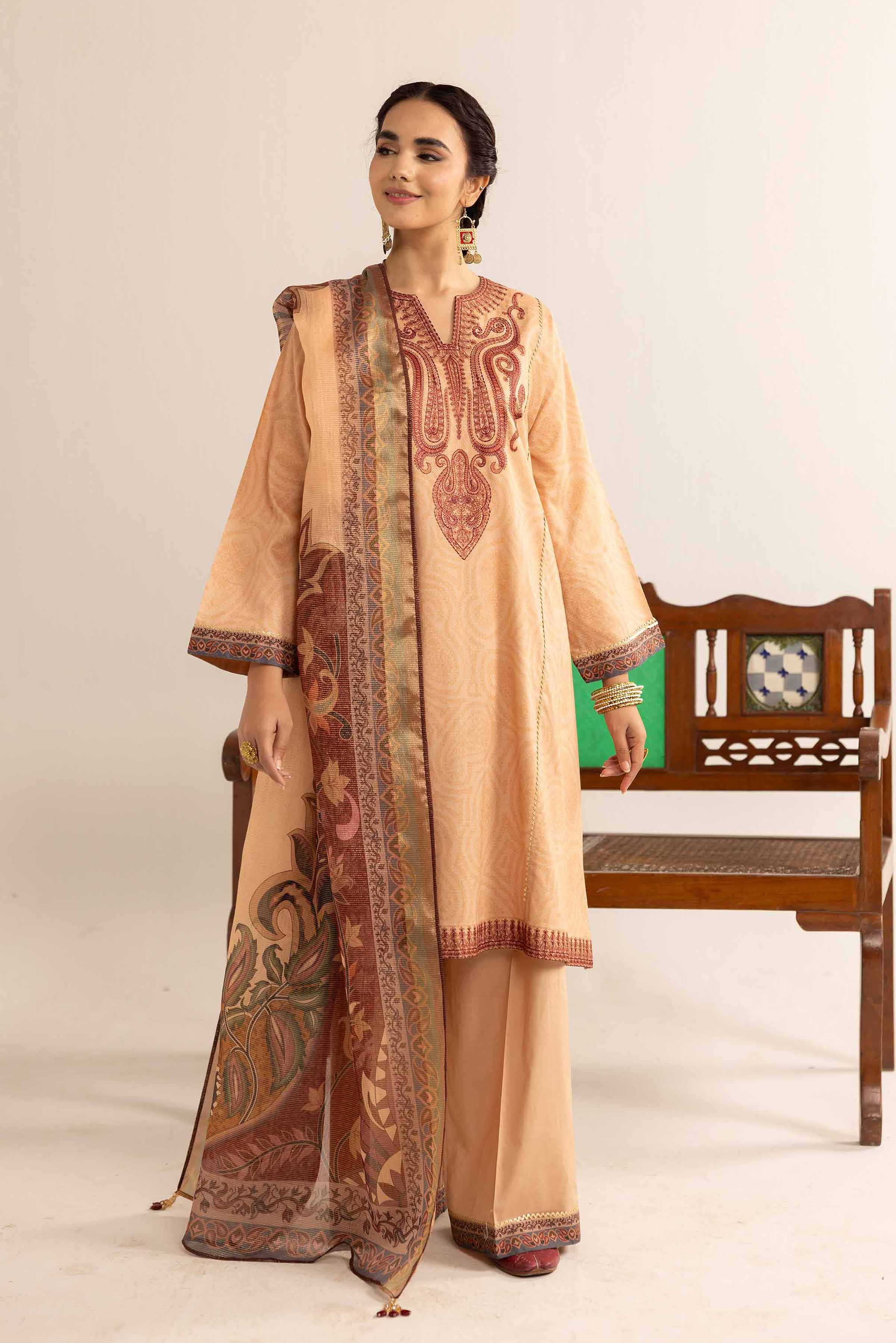 3 Piece - Printed Embroidered Suit - PE25-102