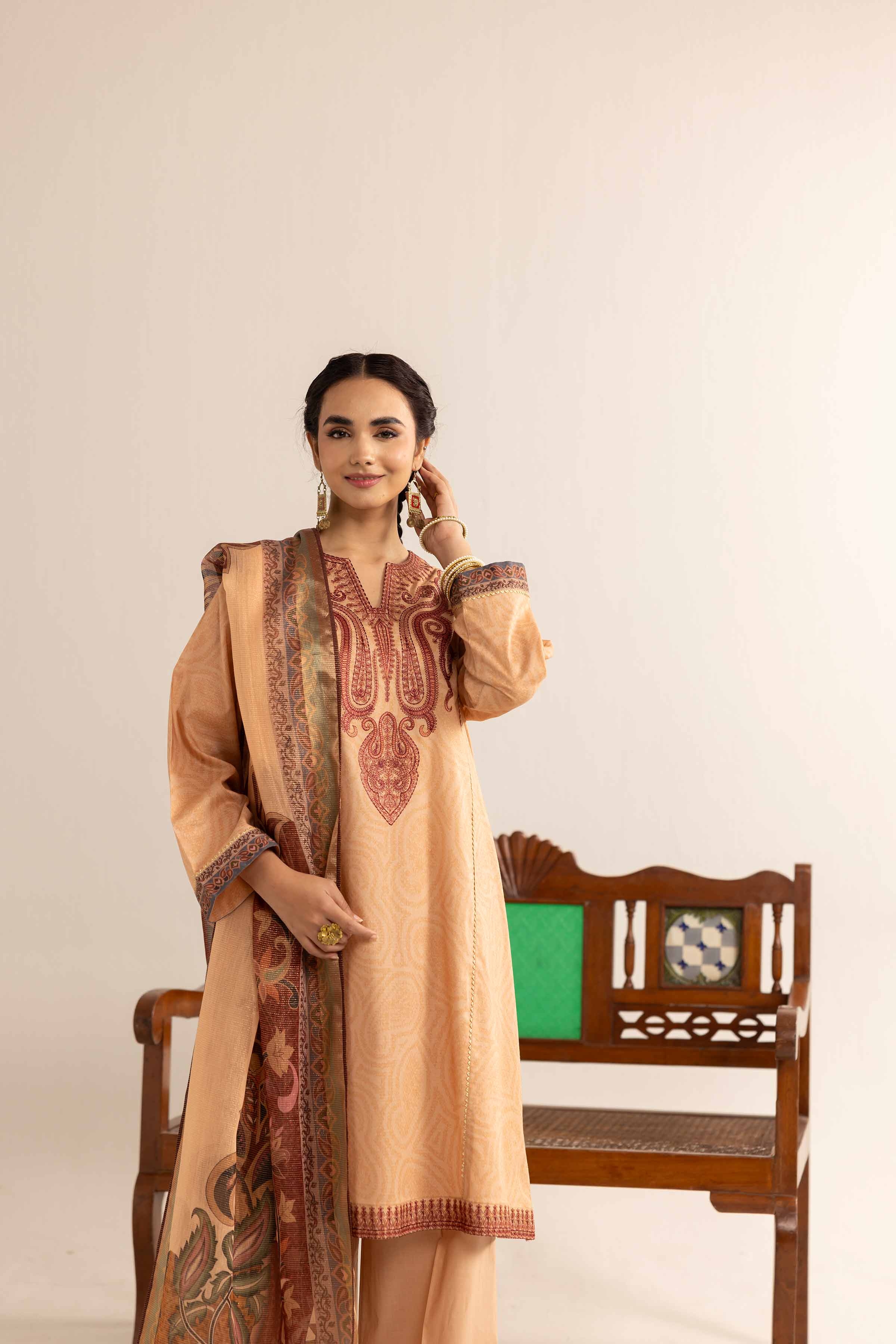 3 Piece - Printed Embroidered Suit - PE25-102