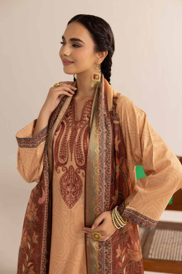 3 Piece - Printed Embroidered Suit - PE25-102