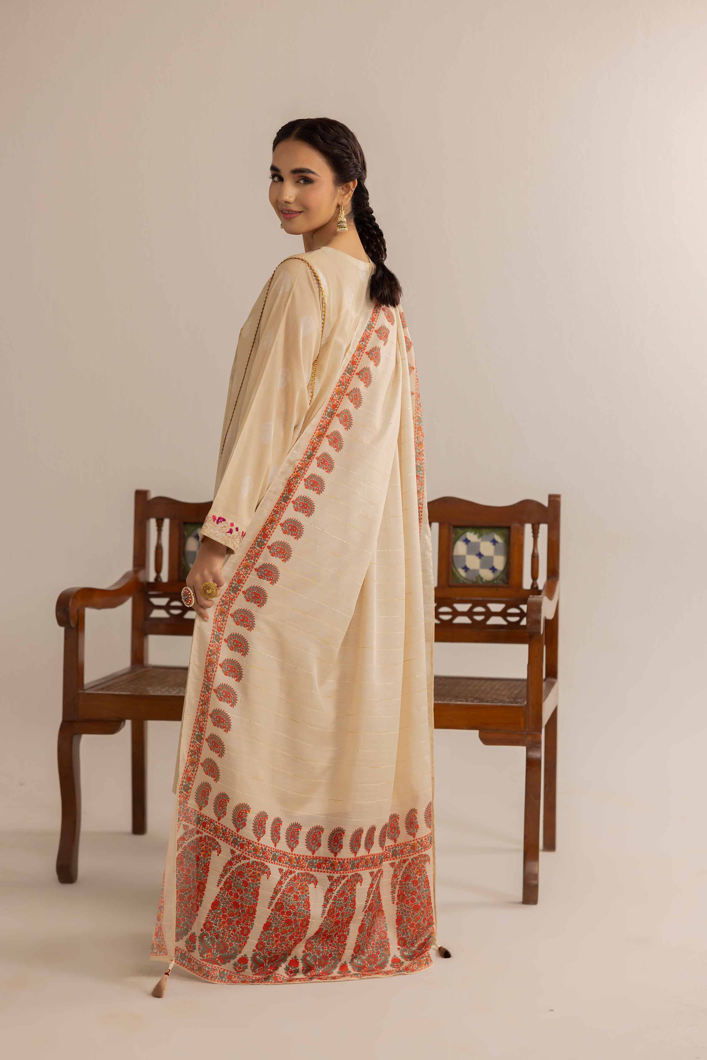 3 Piece - Printed Embroidered Suit - PE25-108