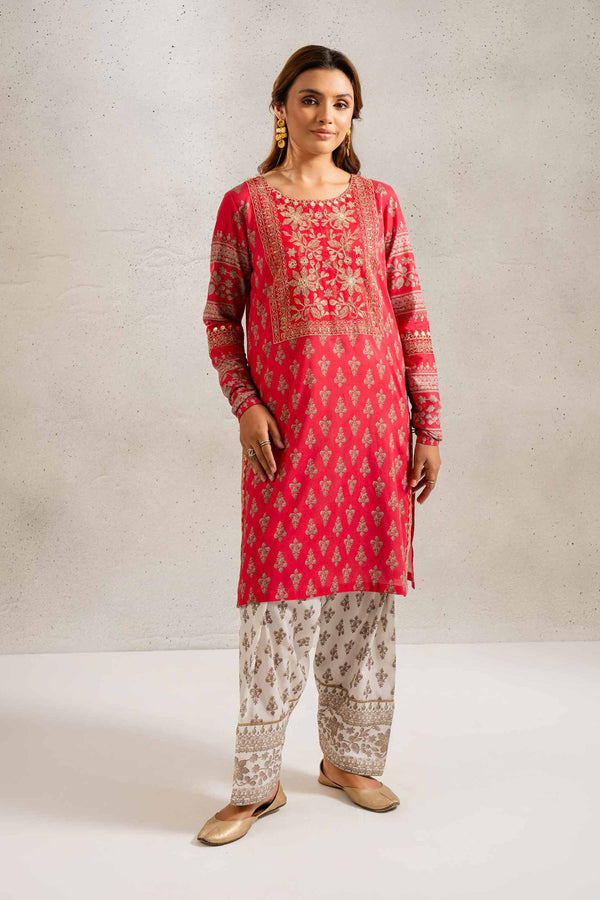 2 Piece - Printed Embroidered Suit - PE25-124