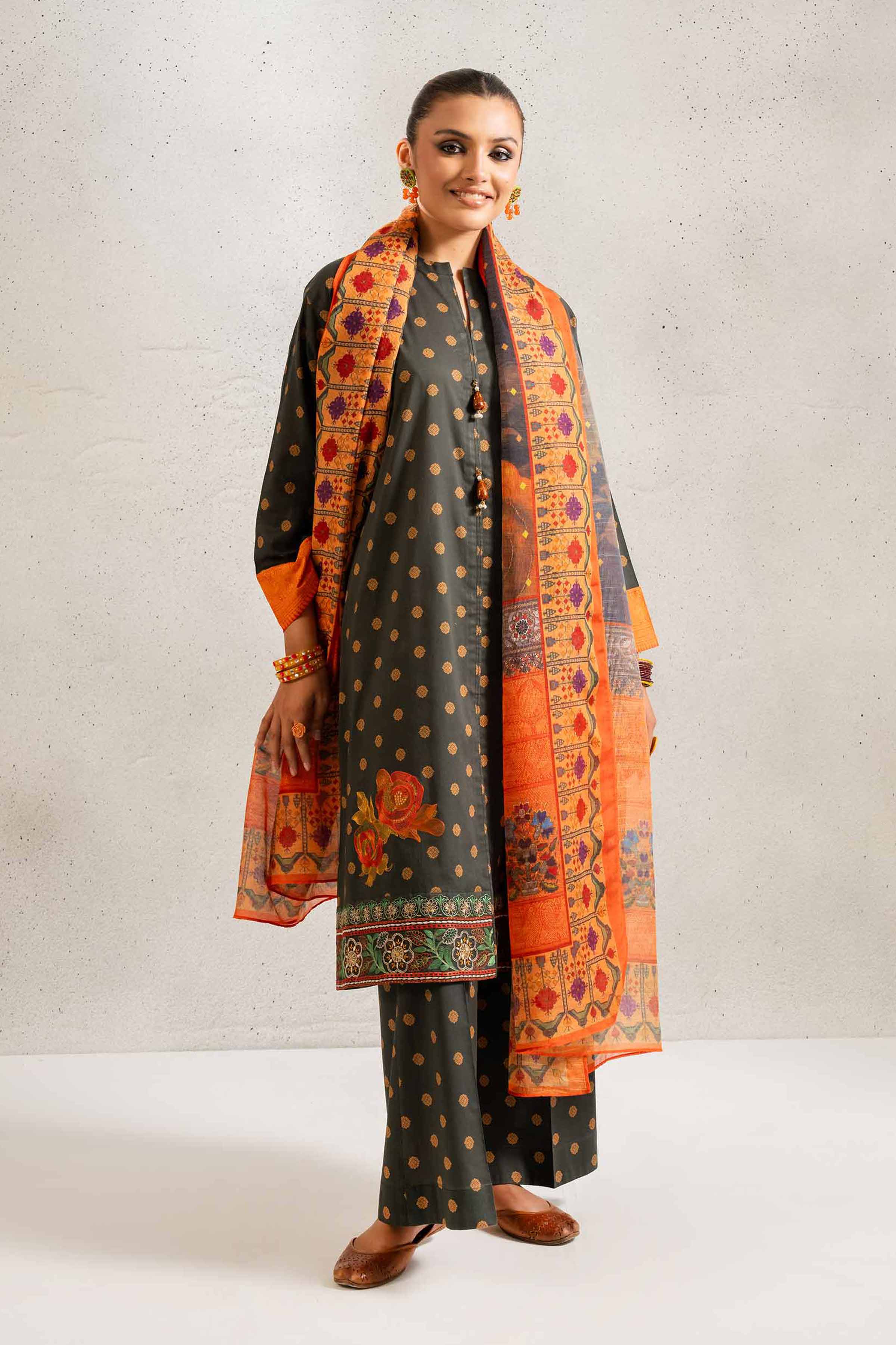 3 Piece - Printed Embroidered Suit - PE25-140