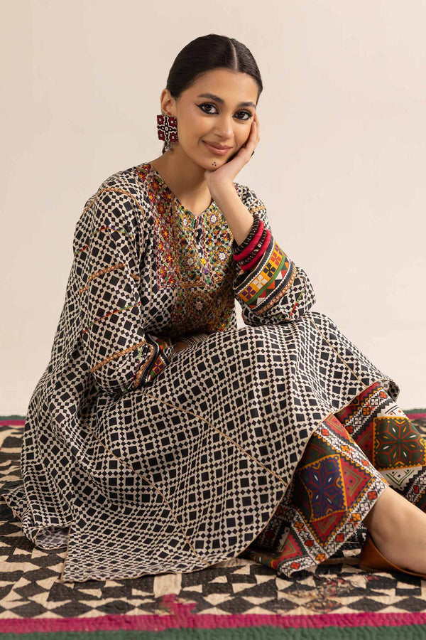 2 Piece - Printed Embroidered Suit - PE25-147