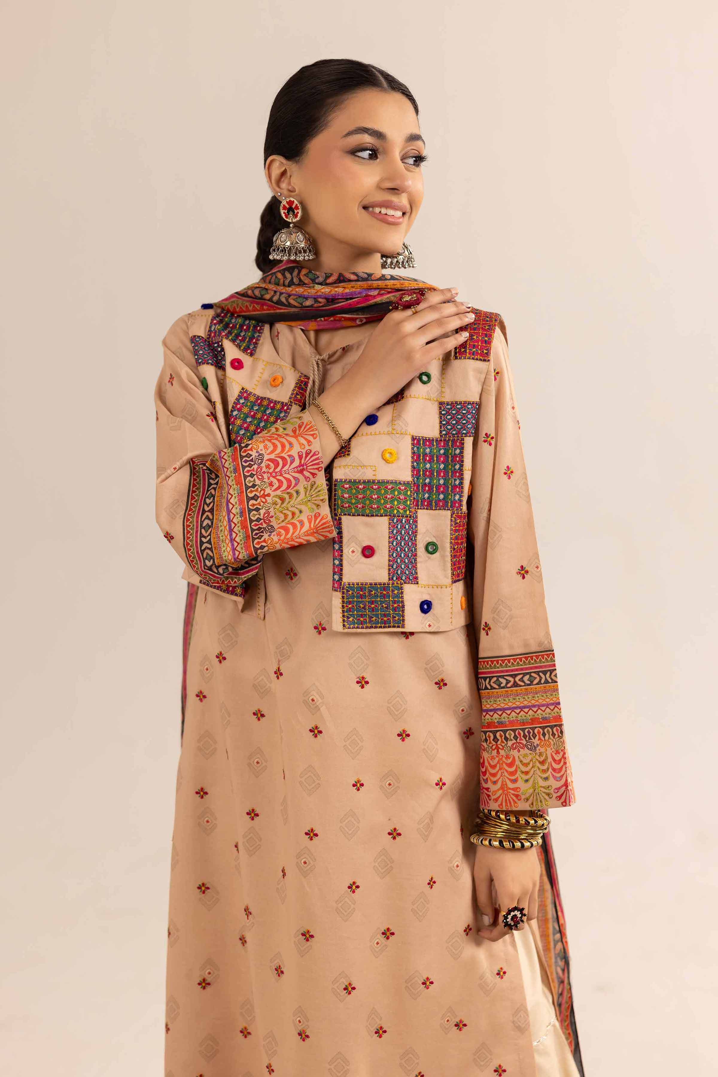 3 Piece - Printed Embroidered Suit - PE25-154