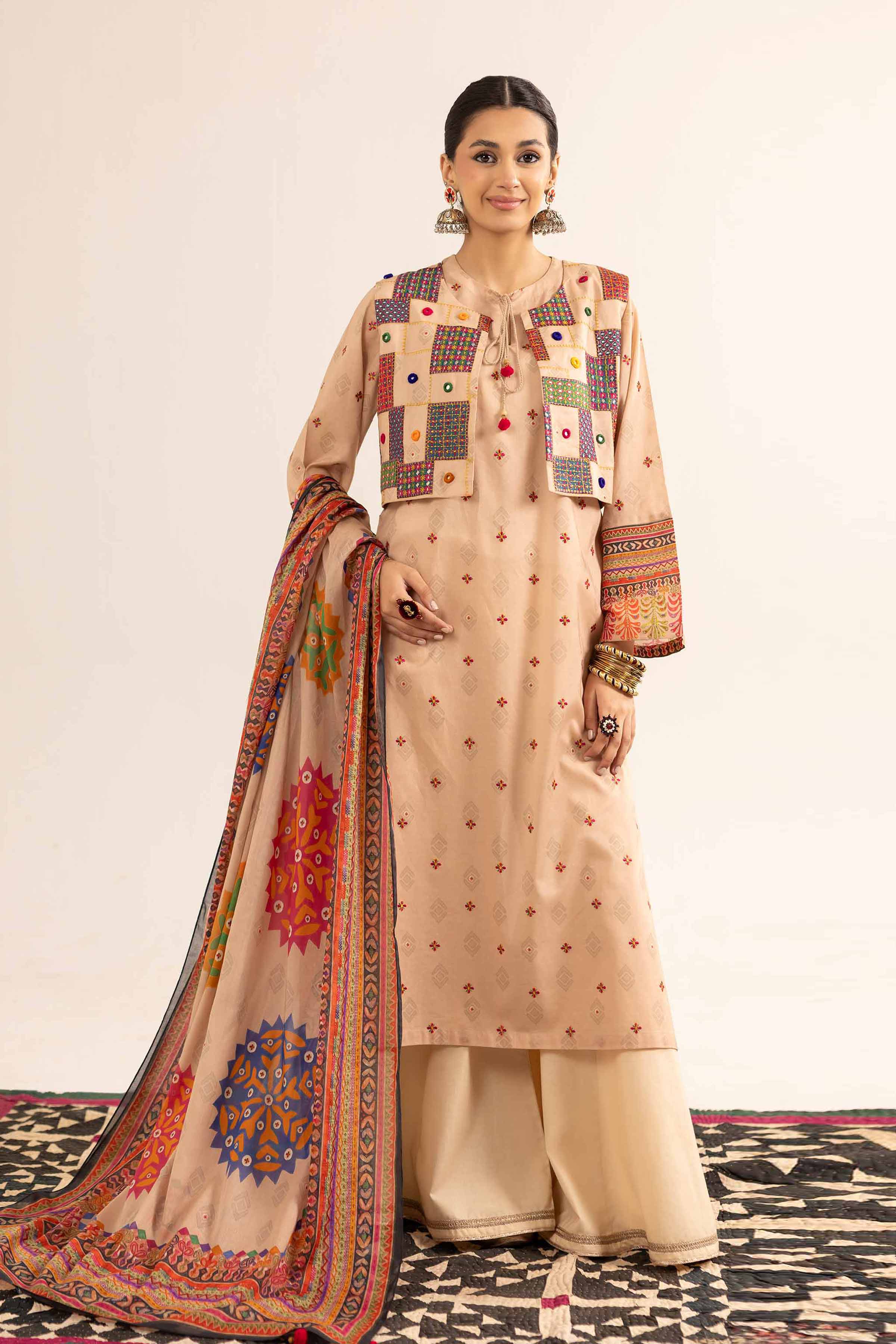 3 Piece - Printed Embroidered Suit - PE25-154