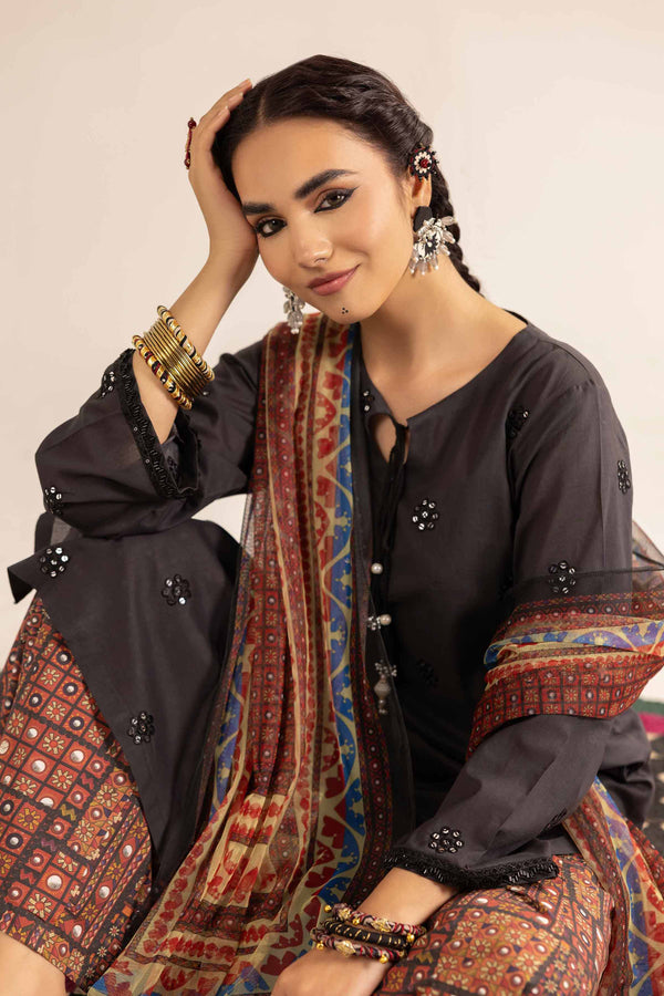 3 Piece - Printed Embroidered Suit - PE25-159