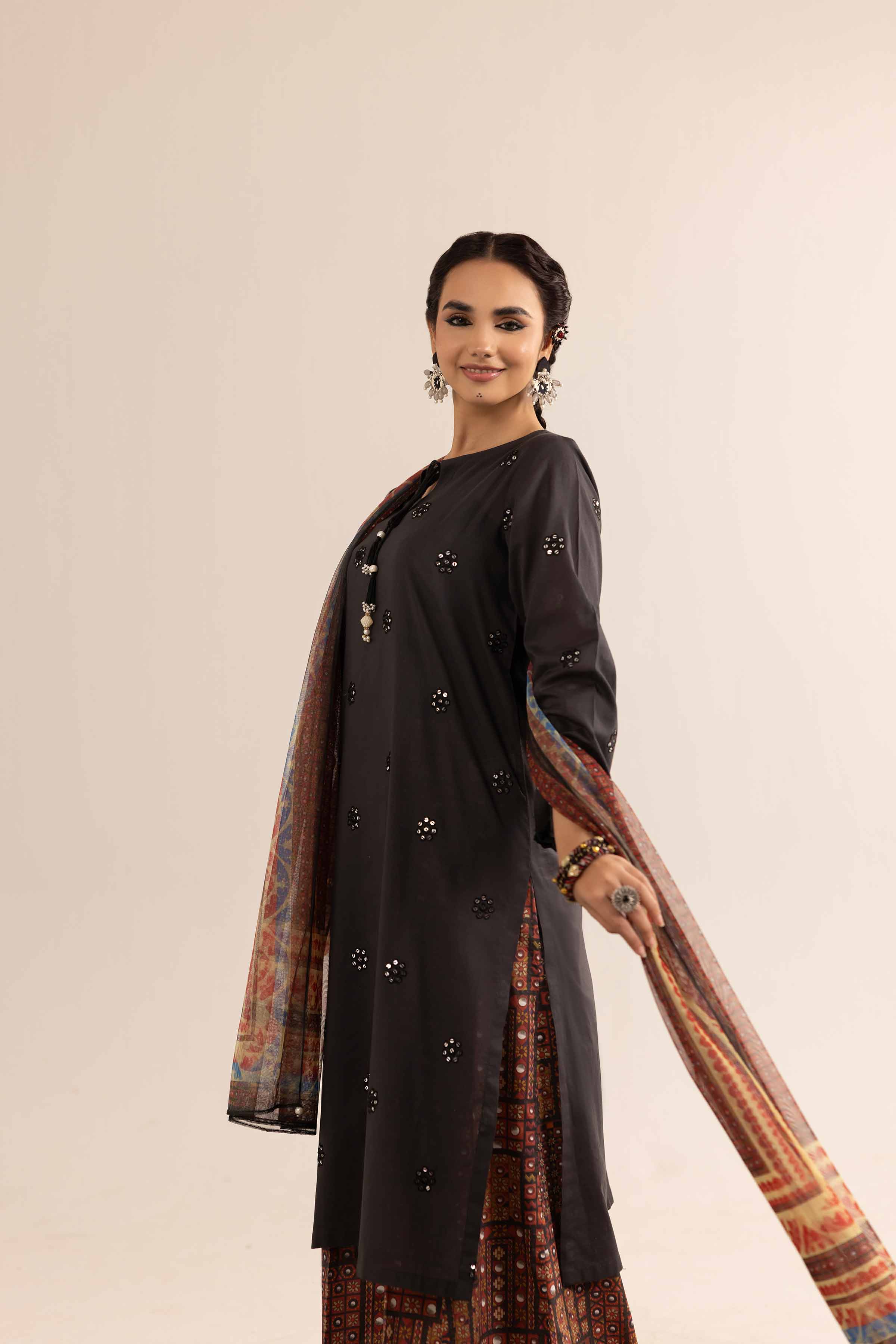 3 Piece - Printed Embroidered Suit - PE25-159