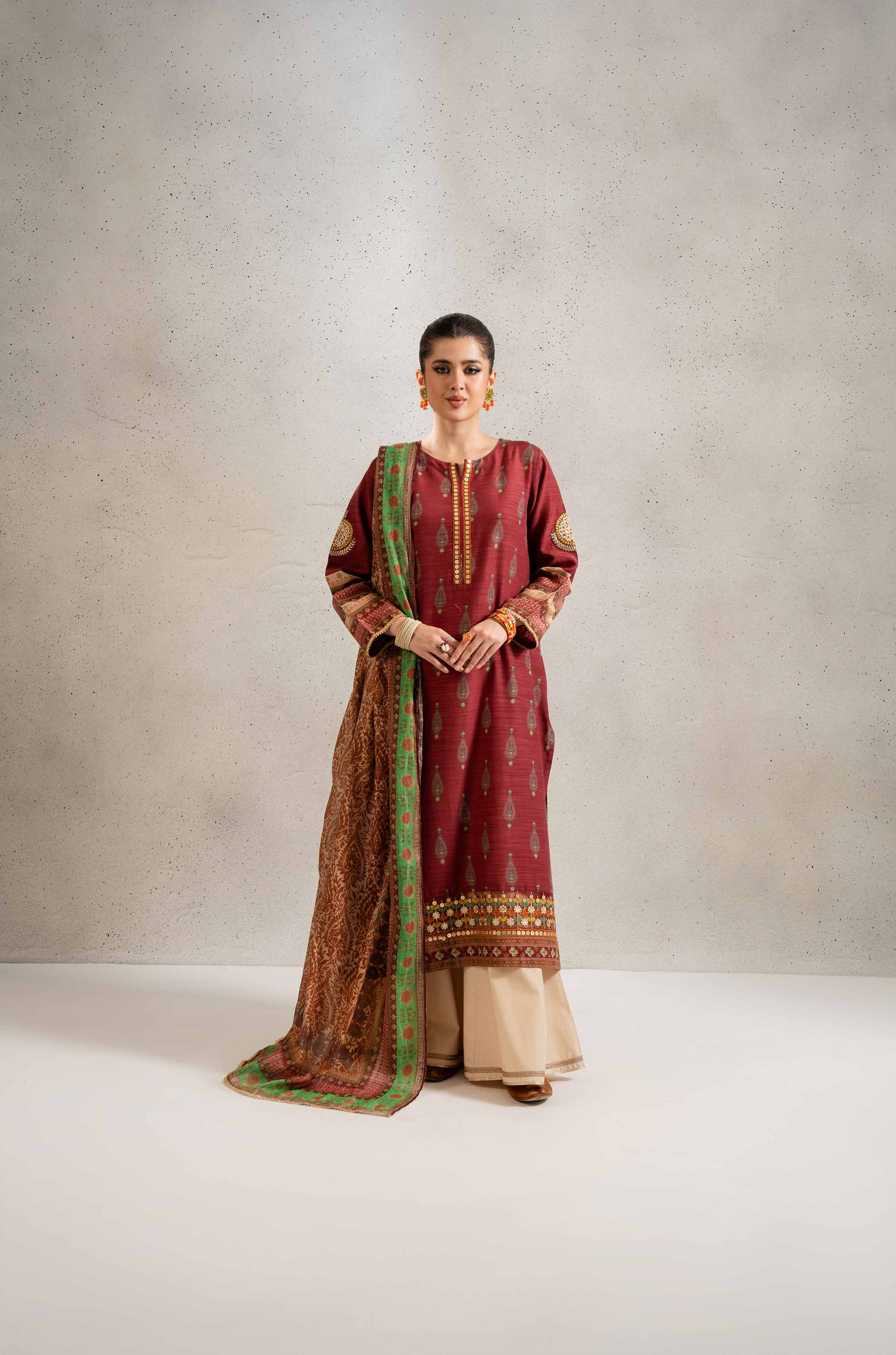 2 Piece - Printed Embroidered Suit - PE25-162