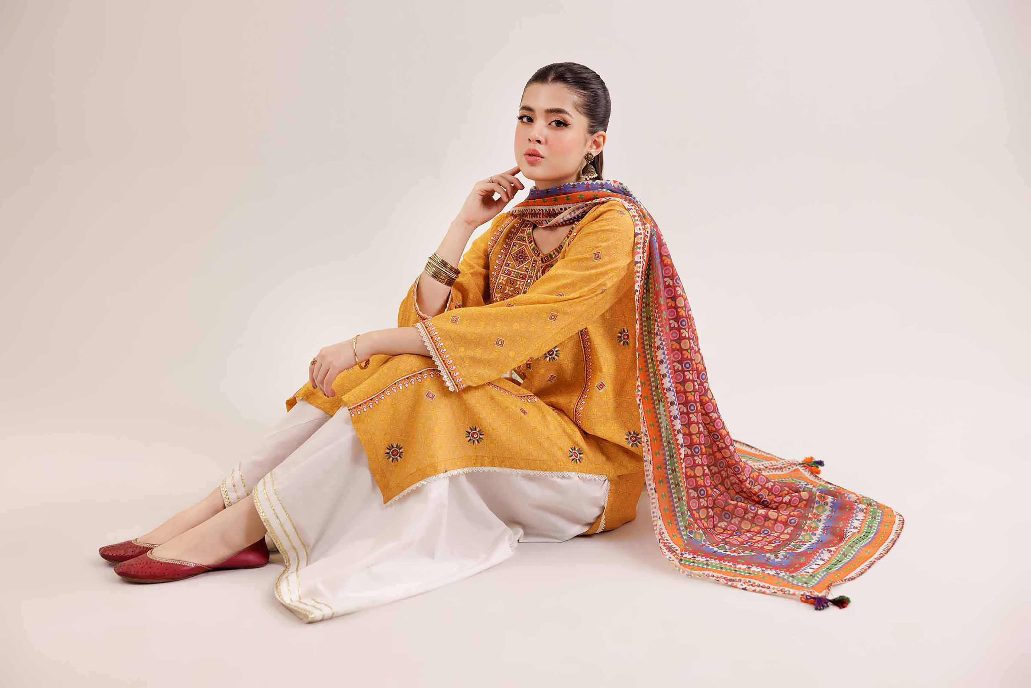 2 Piece - Printed Embroidered Suit - PE25-163