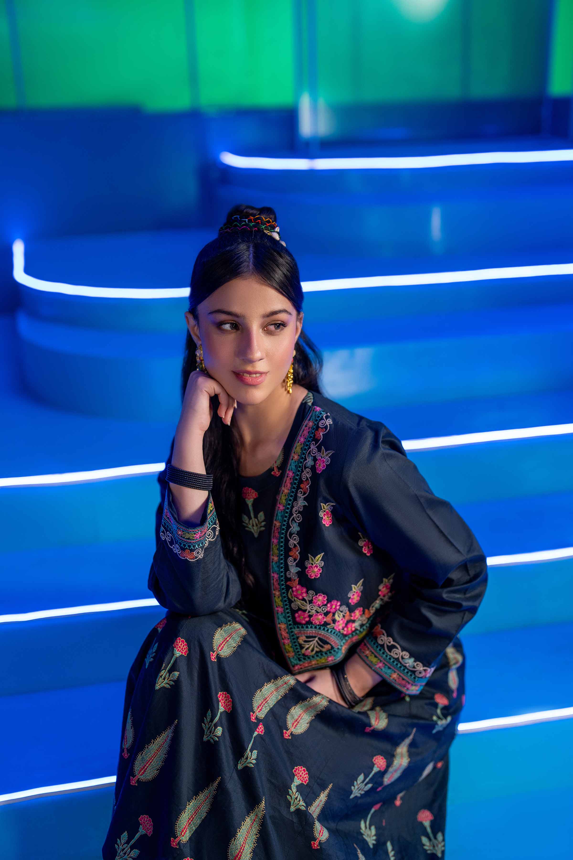 3 Piece - Printed Embroidered Suit - PE25-167