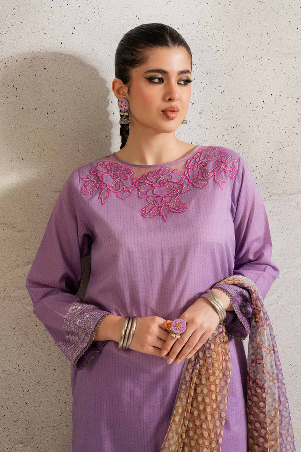 3 Piece - Printed Embroidered Suit - PE25-173