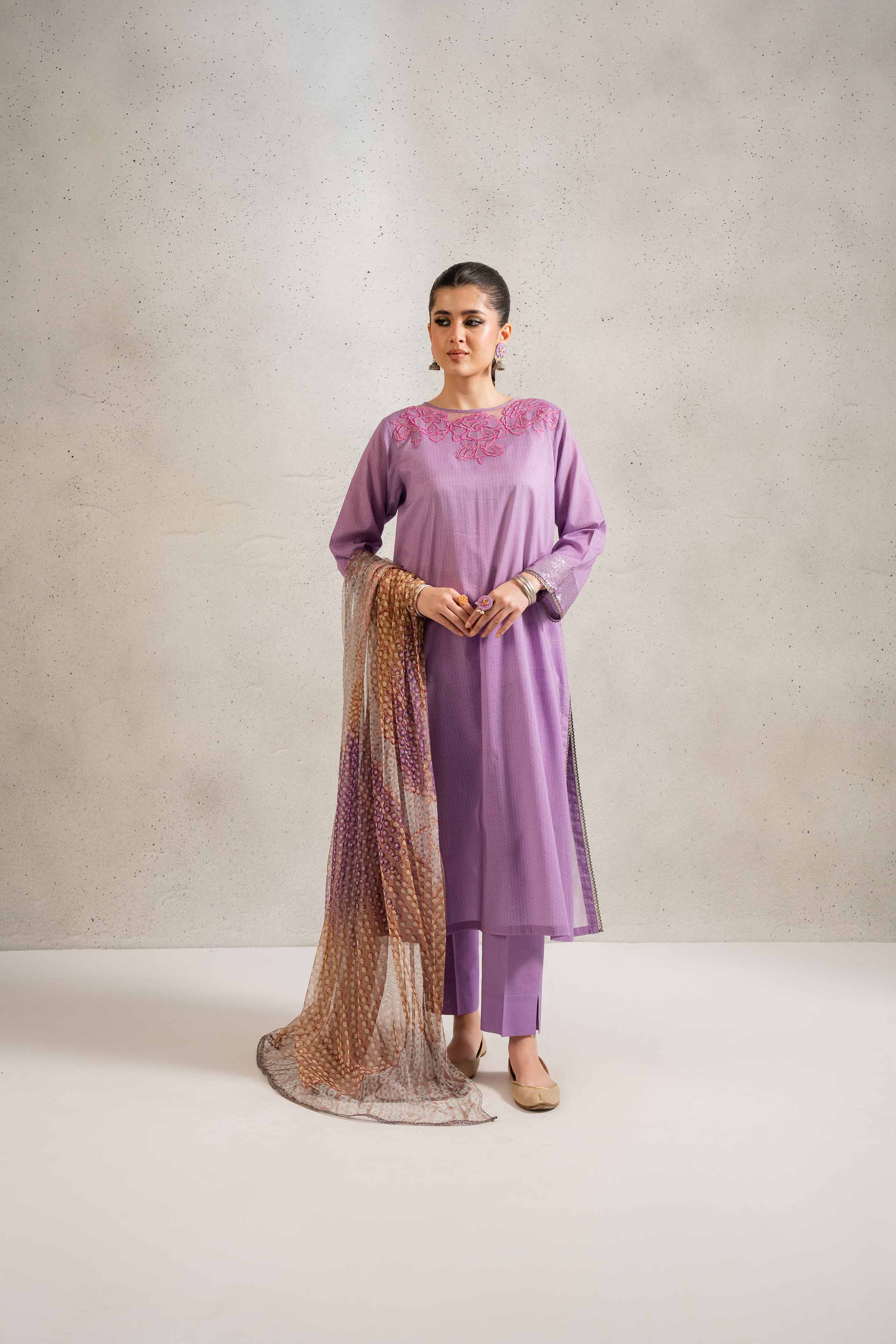 3 Piece - Printed Embroidered Suit - PE25-173