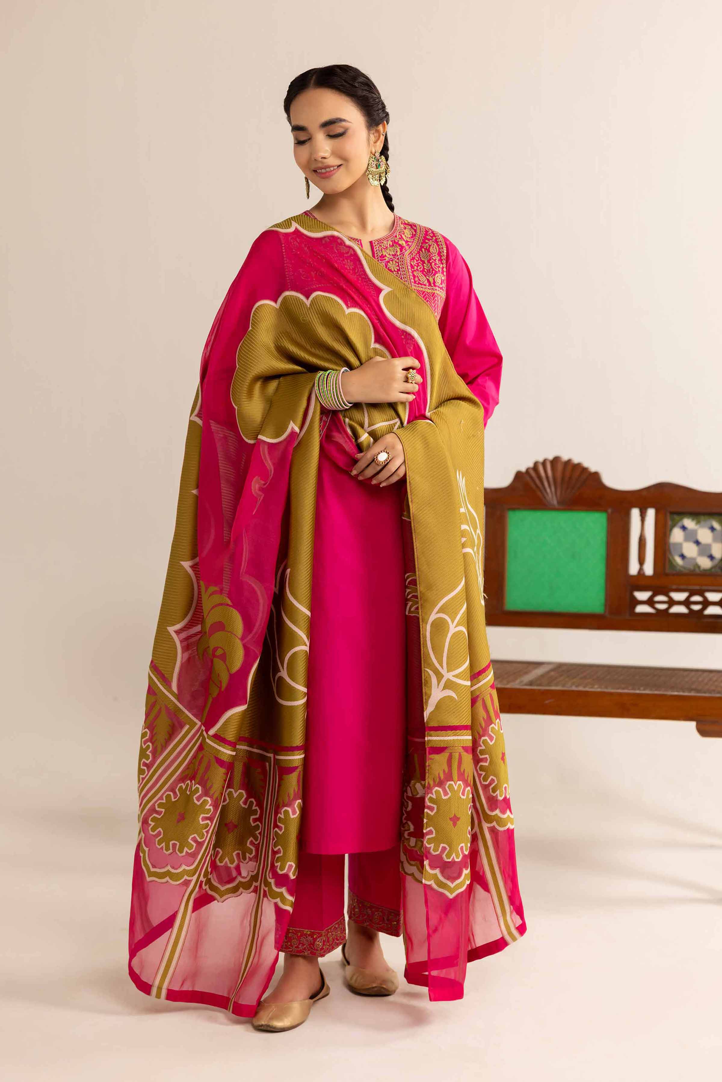 3 Piece - Printed Embroidered Suit - PE25-179
