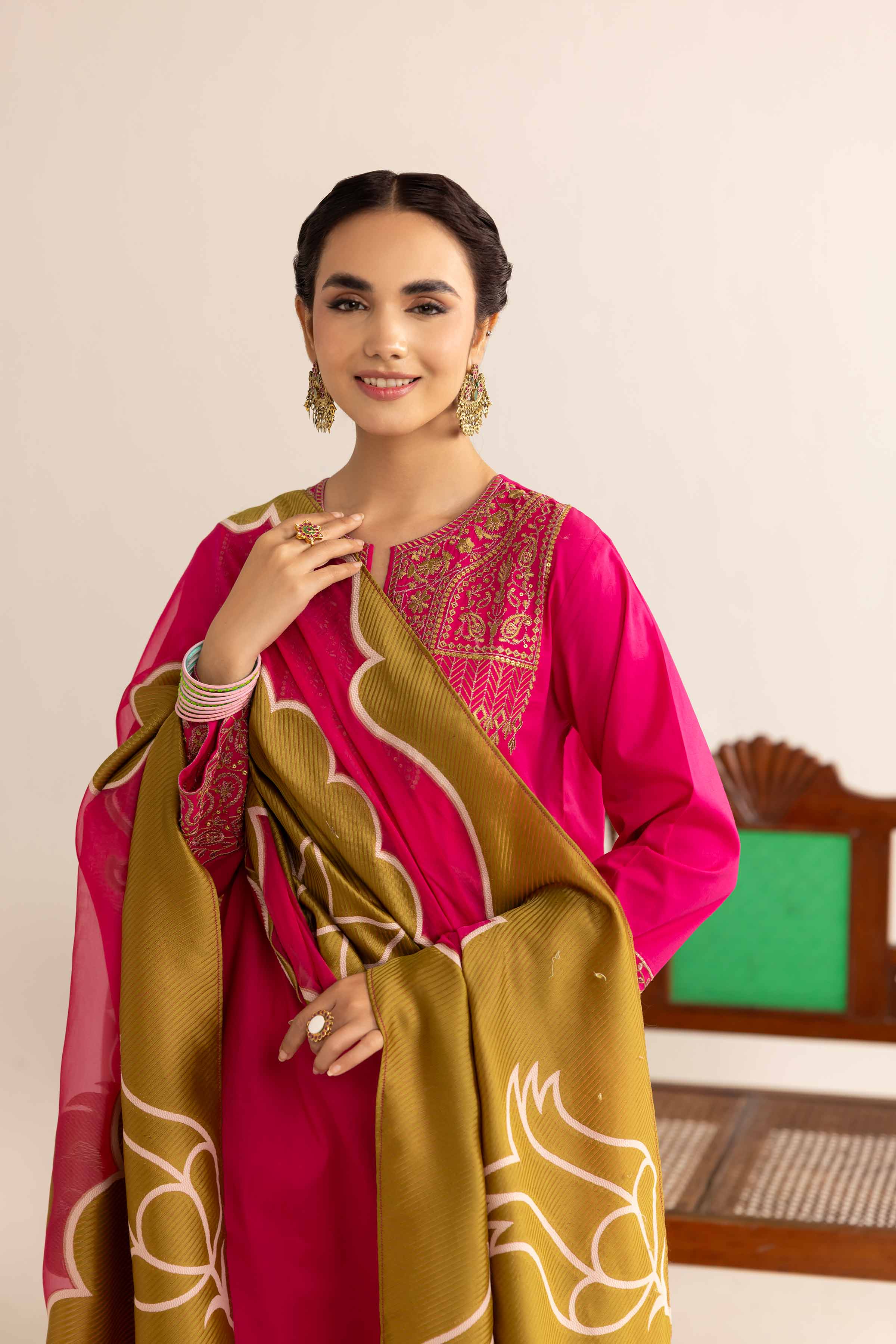 3 Piece - Printed Embroidered Suit - PE25-179