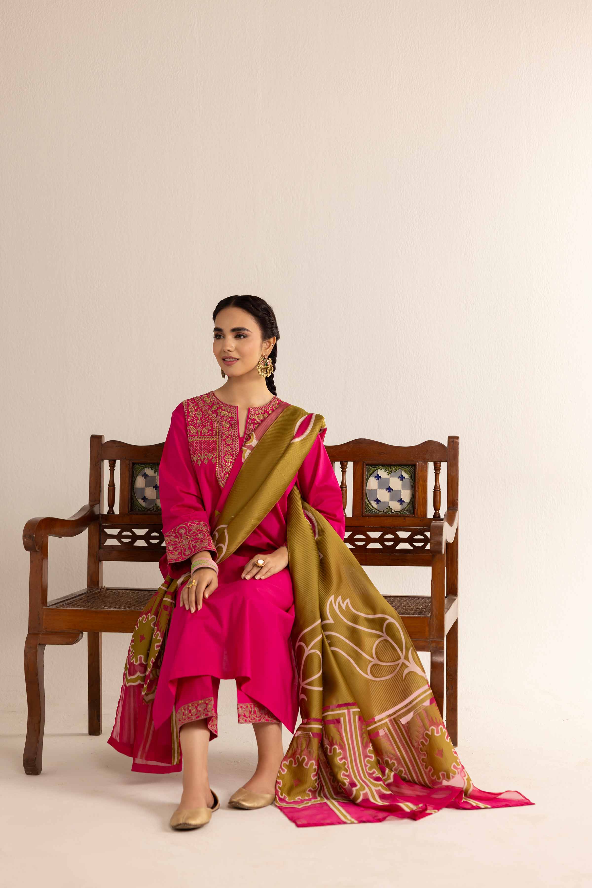 3 Piece - Printed Embroidered Suit - PE25-179