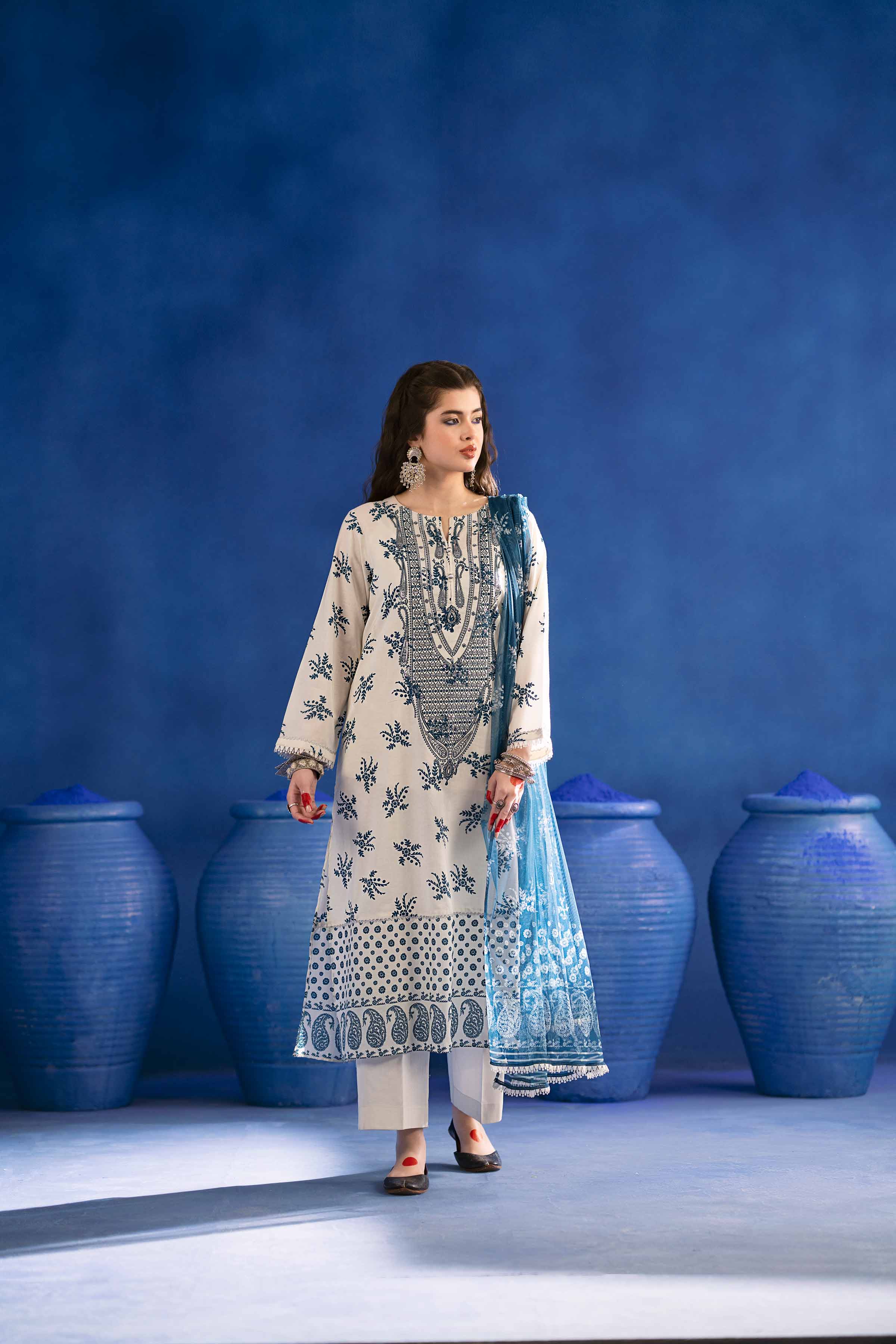 3 Piece - Printed Embroidered Suit - PE25-180