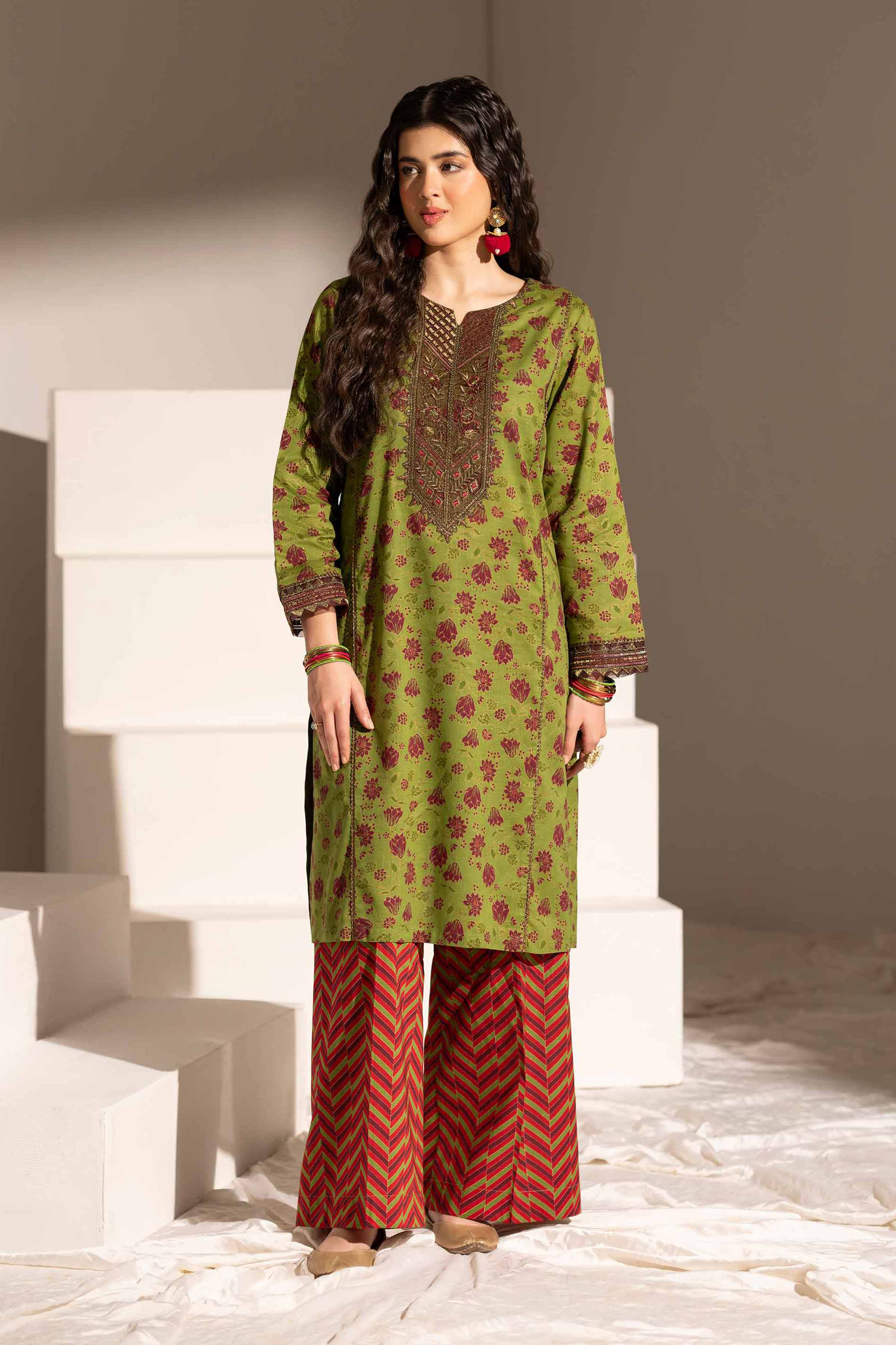 2 Piece - Printed Embroidered Suit - PE25-189