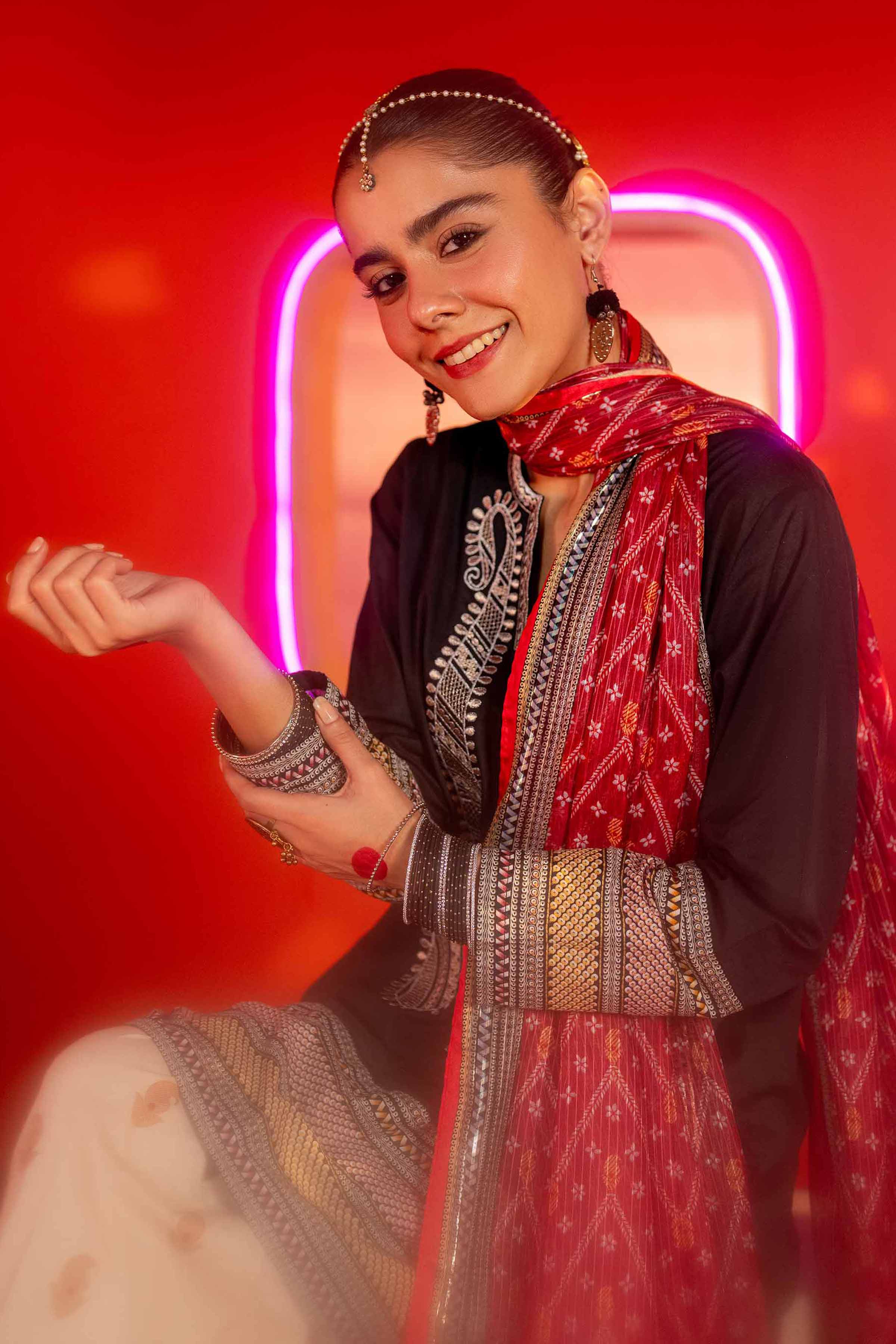 3 Piece - Printed Embroidered Suit - PE25-257