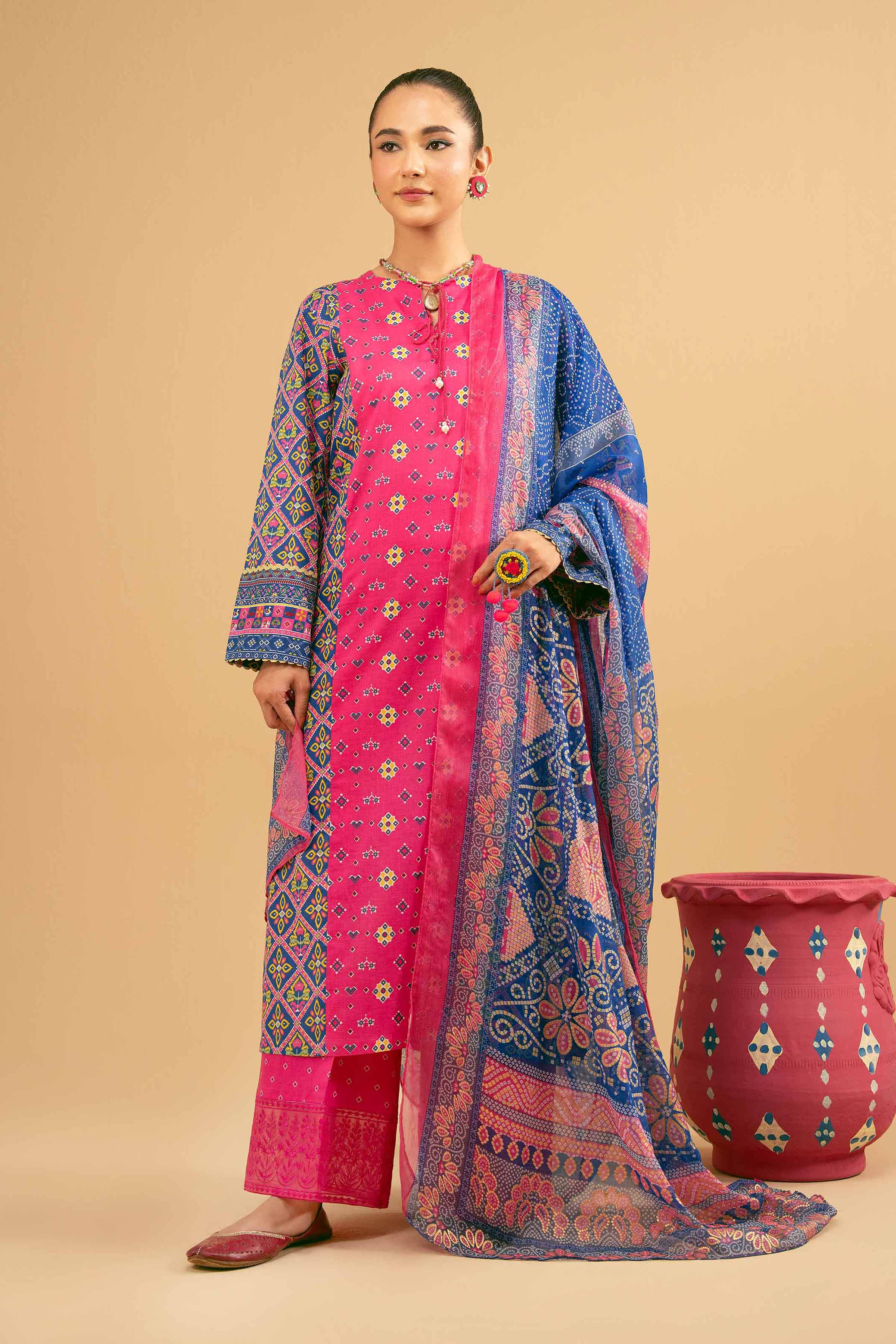 3 Piece - Printed Embroidered Suit - PE25-280