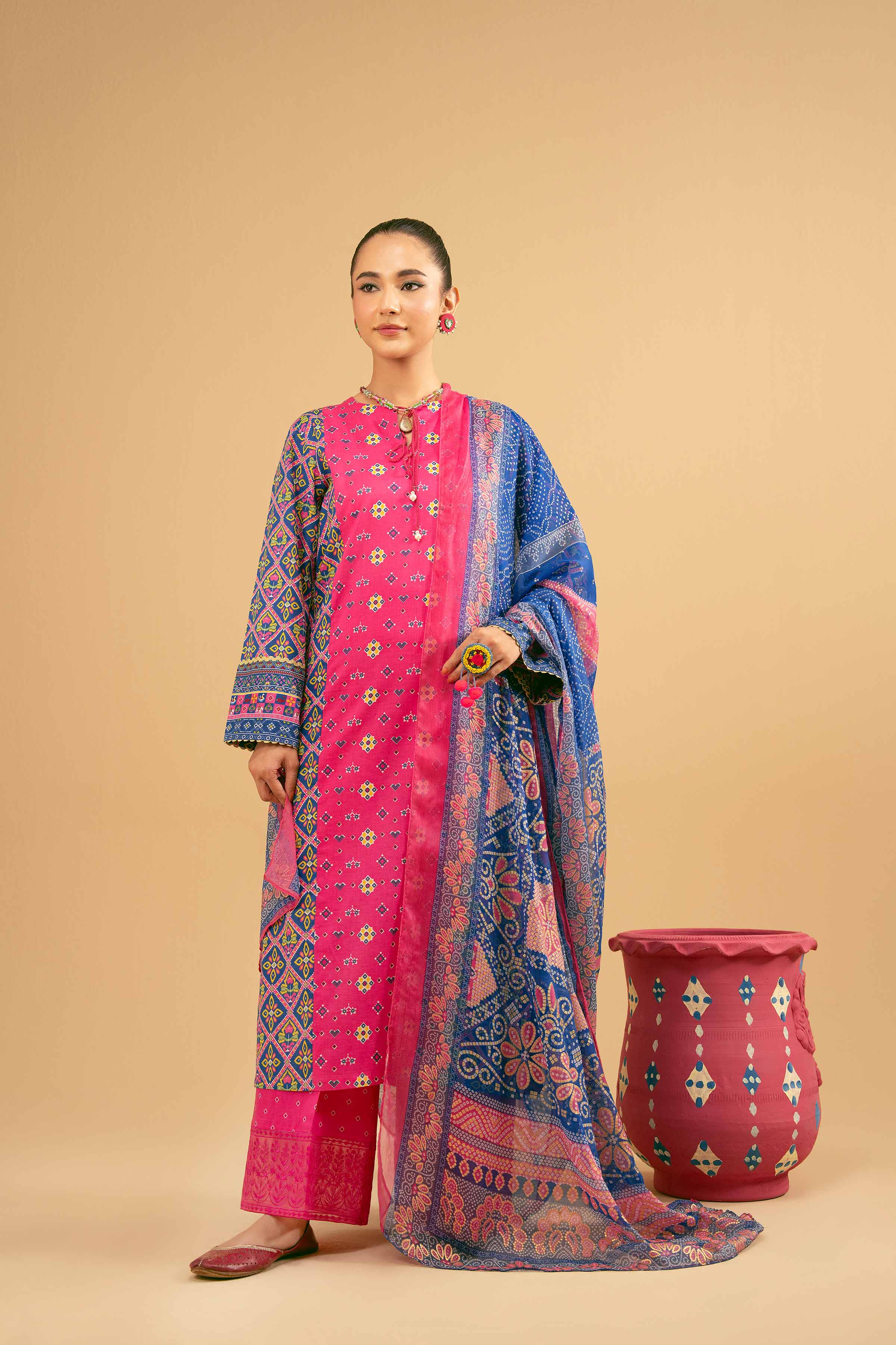 3 Piece - Printed Embroidered Suit - PE25-280
