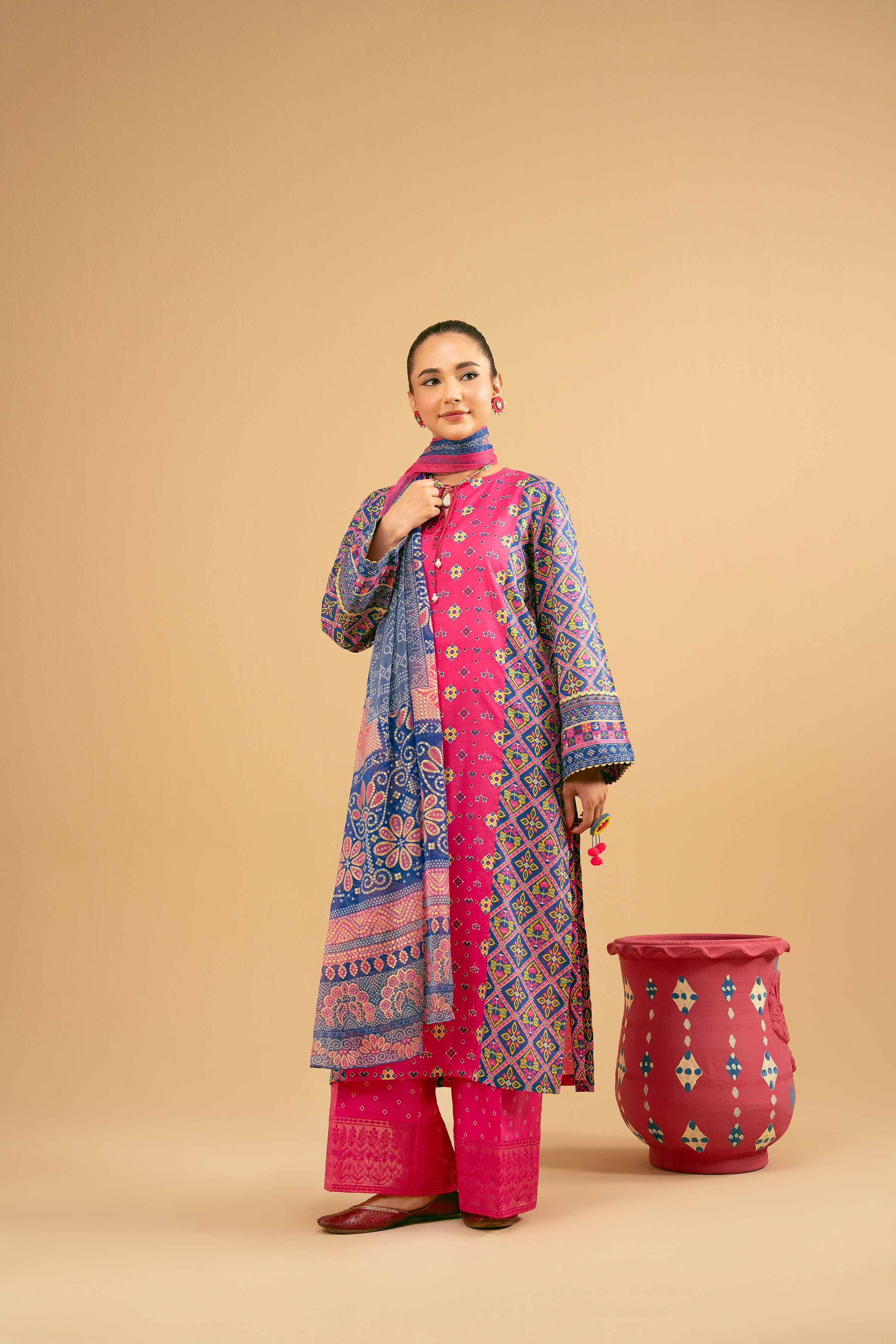 3 Piece - Printed Embroidered Suit - PE25-280