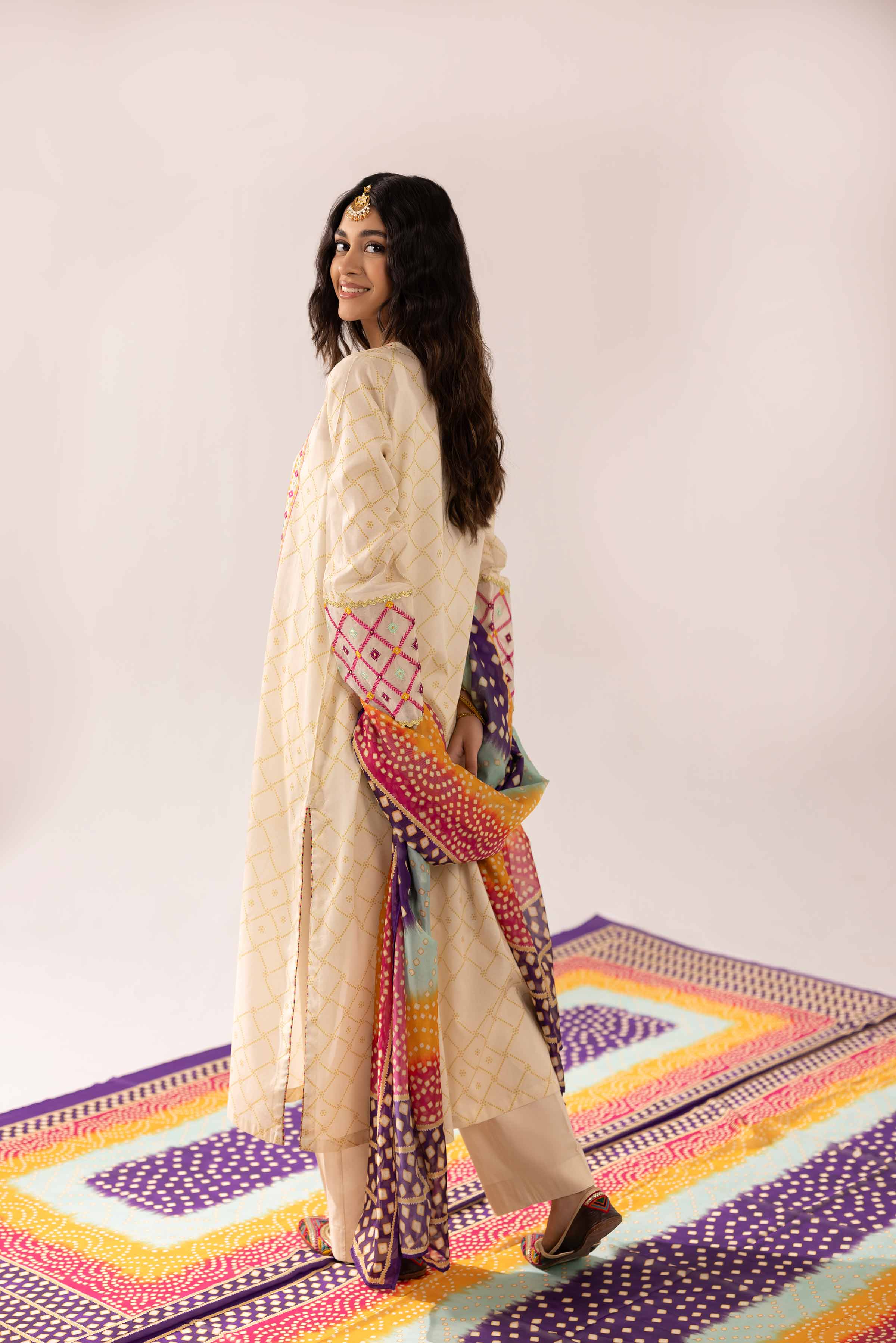 3 Piece - Printed Embroidered Suit - PE25-285
