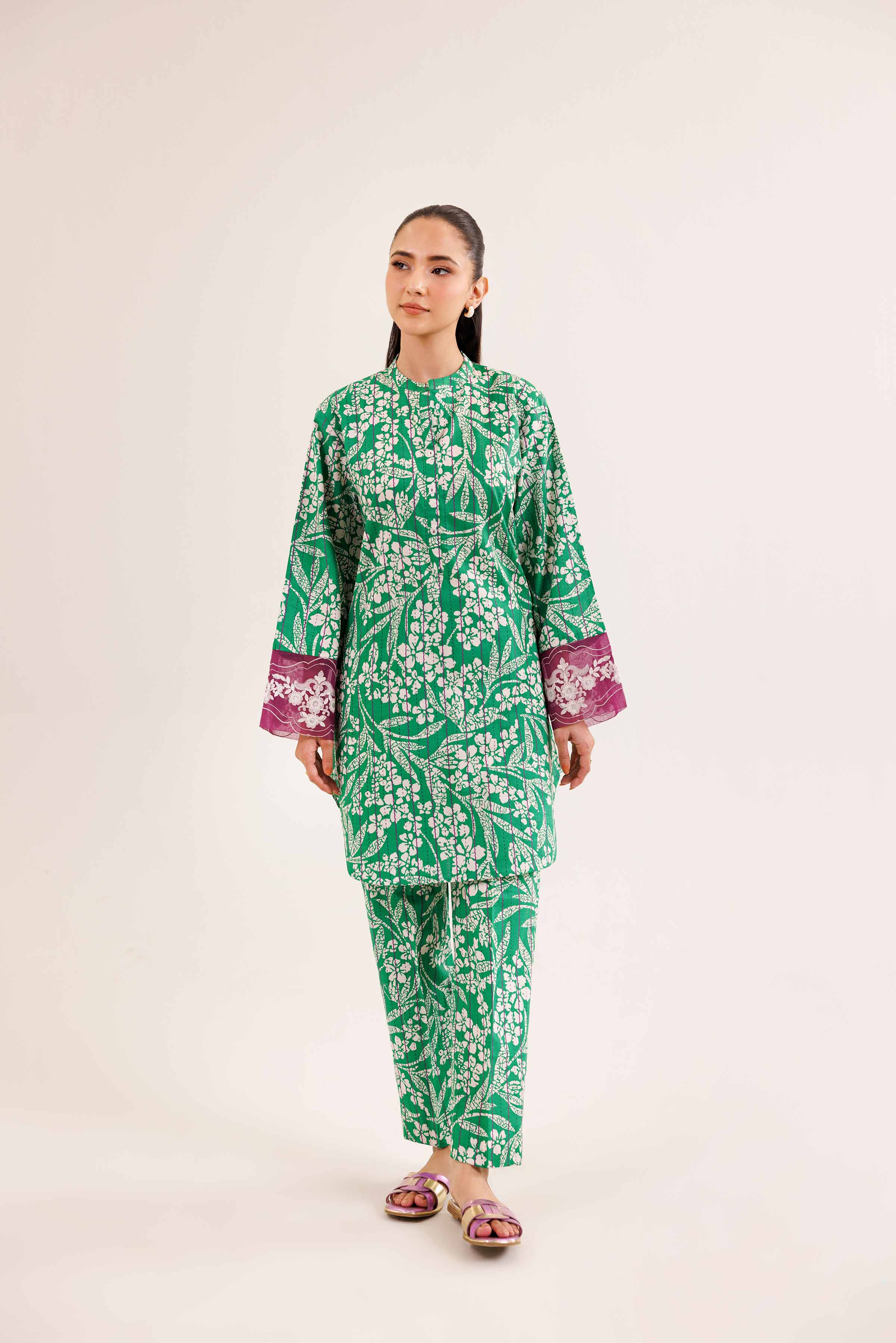 2 Piece - Printed Embroidered Suit - PE25-340