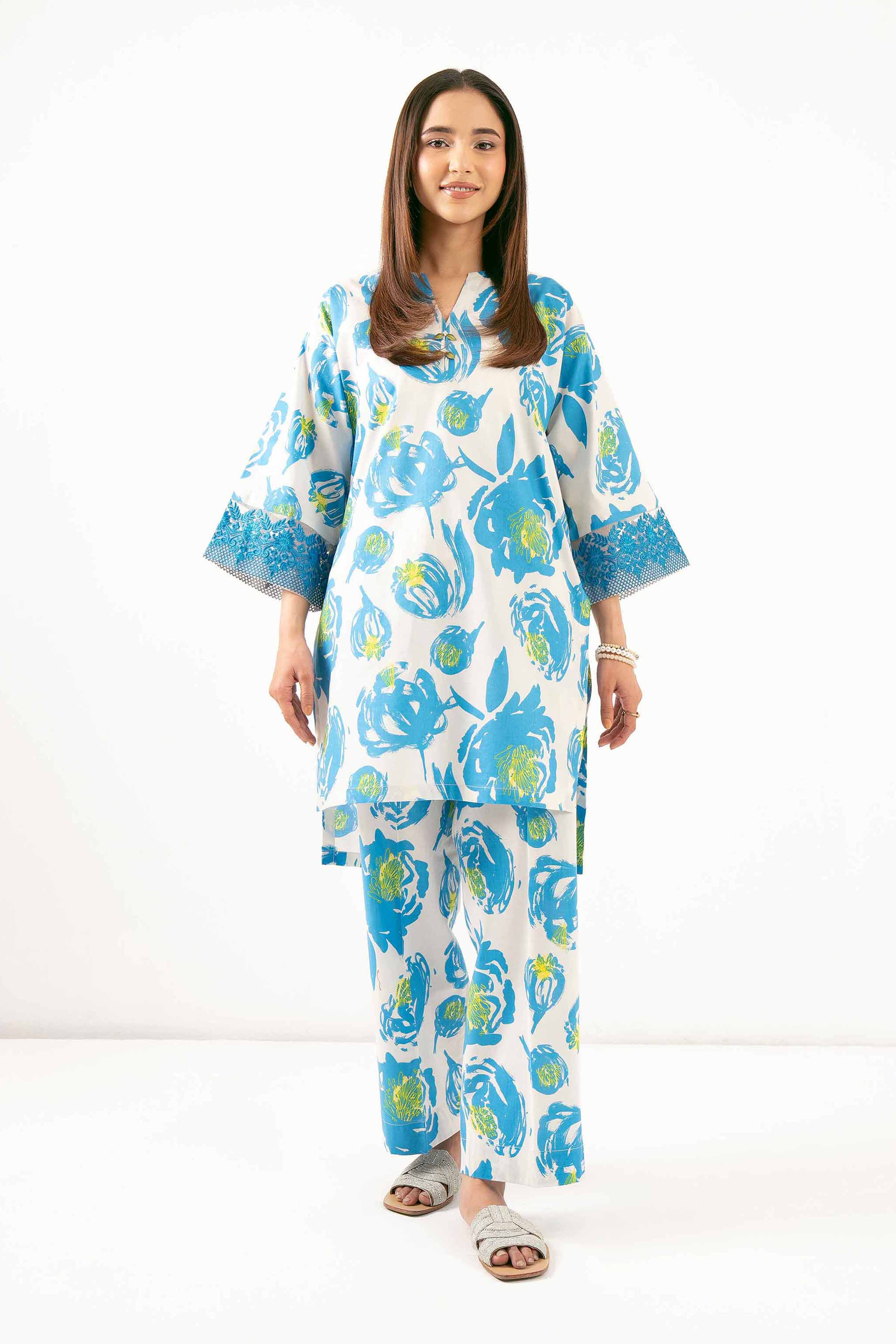 2 Piece - Printed Embroidered Suit - PE25-343