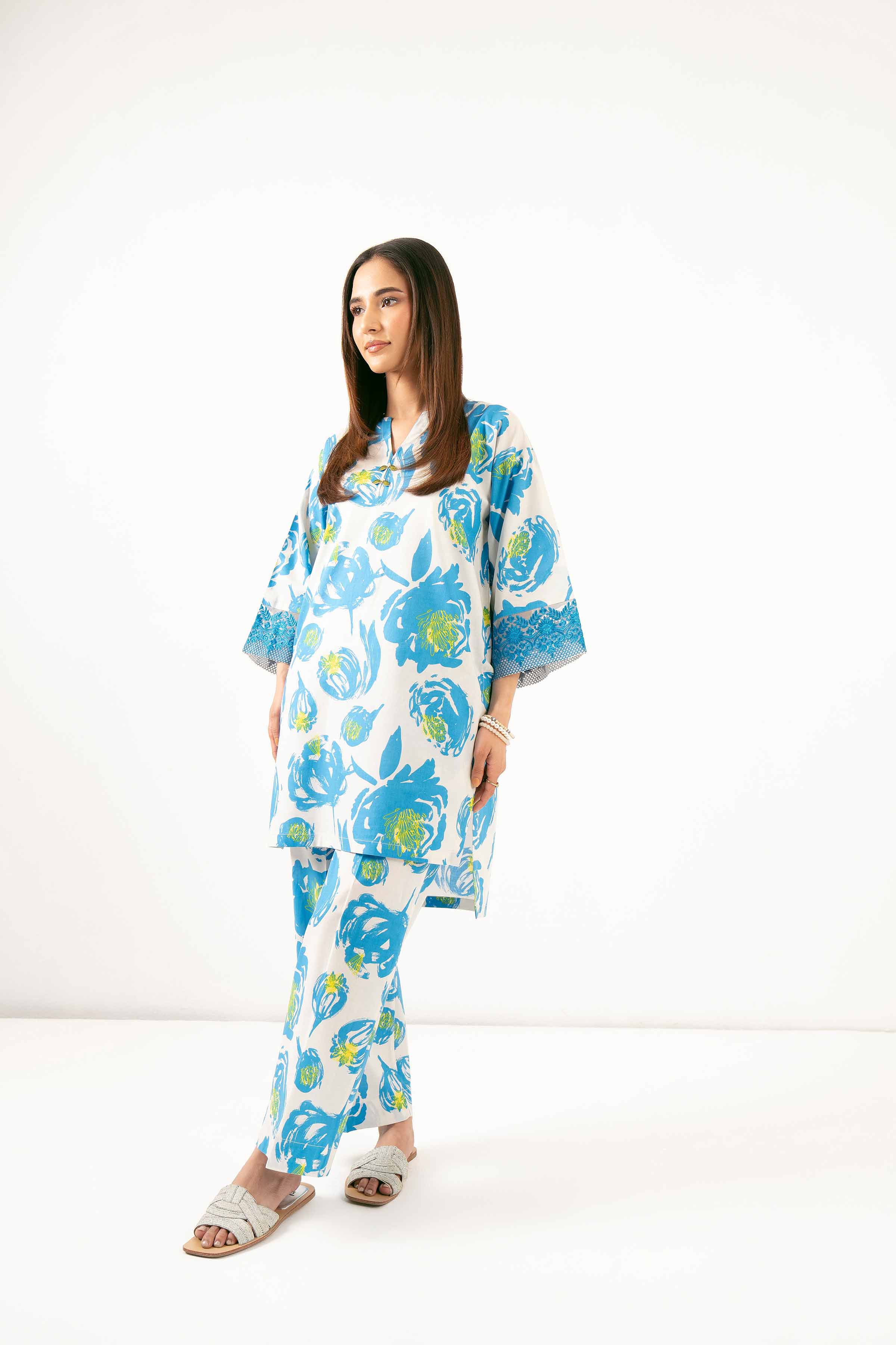 2 Piece - Printed Embroidered Suit - PE25-343