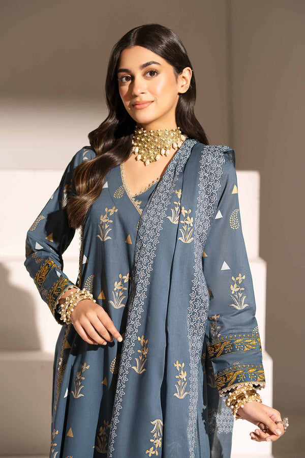 3 Piece - Printed Embroidered Suit - PE25-344