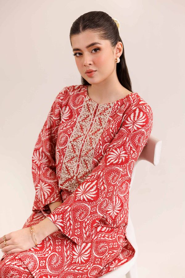 2 Piece - Printed Embroidered Suit - PE25-351