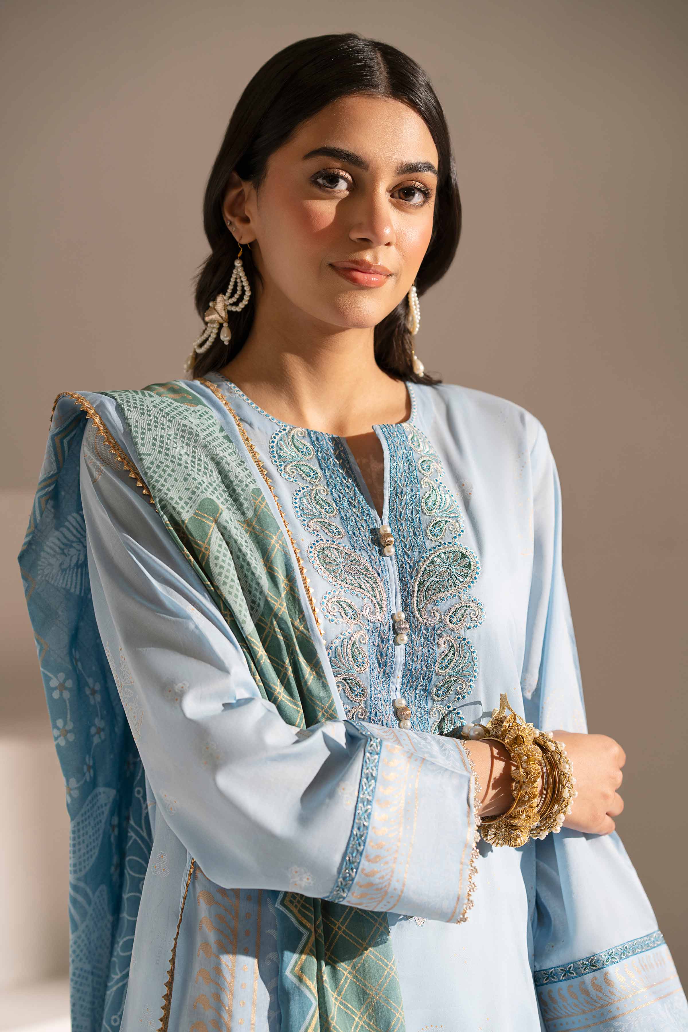2 Piece - Printed Embroidered Suit - PE25-356