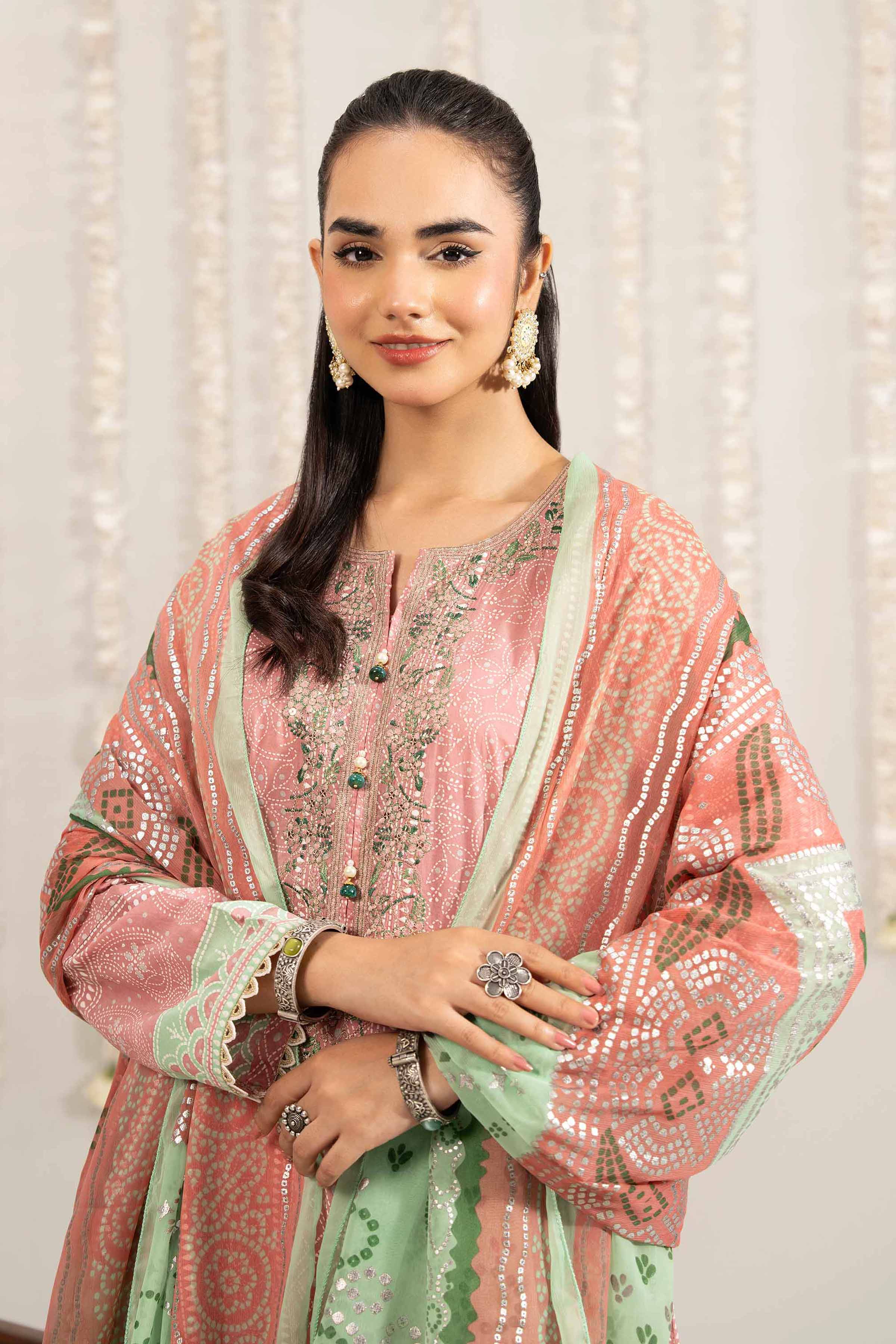 2 Piece - Printed Embroidered Suit - PE25-388
