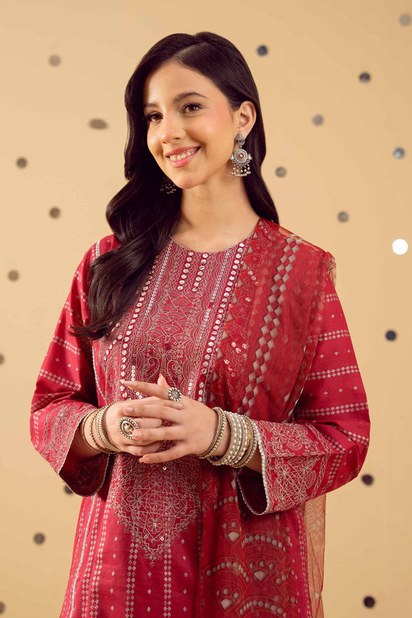 2 Piece - Printed Embroidered Suit - PE25-389