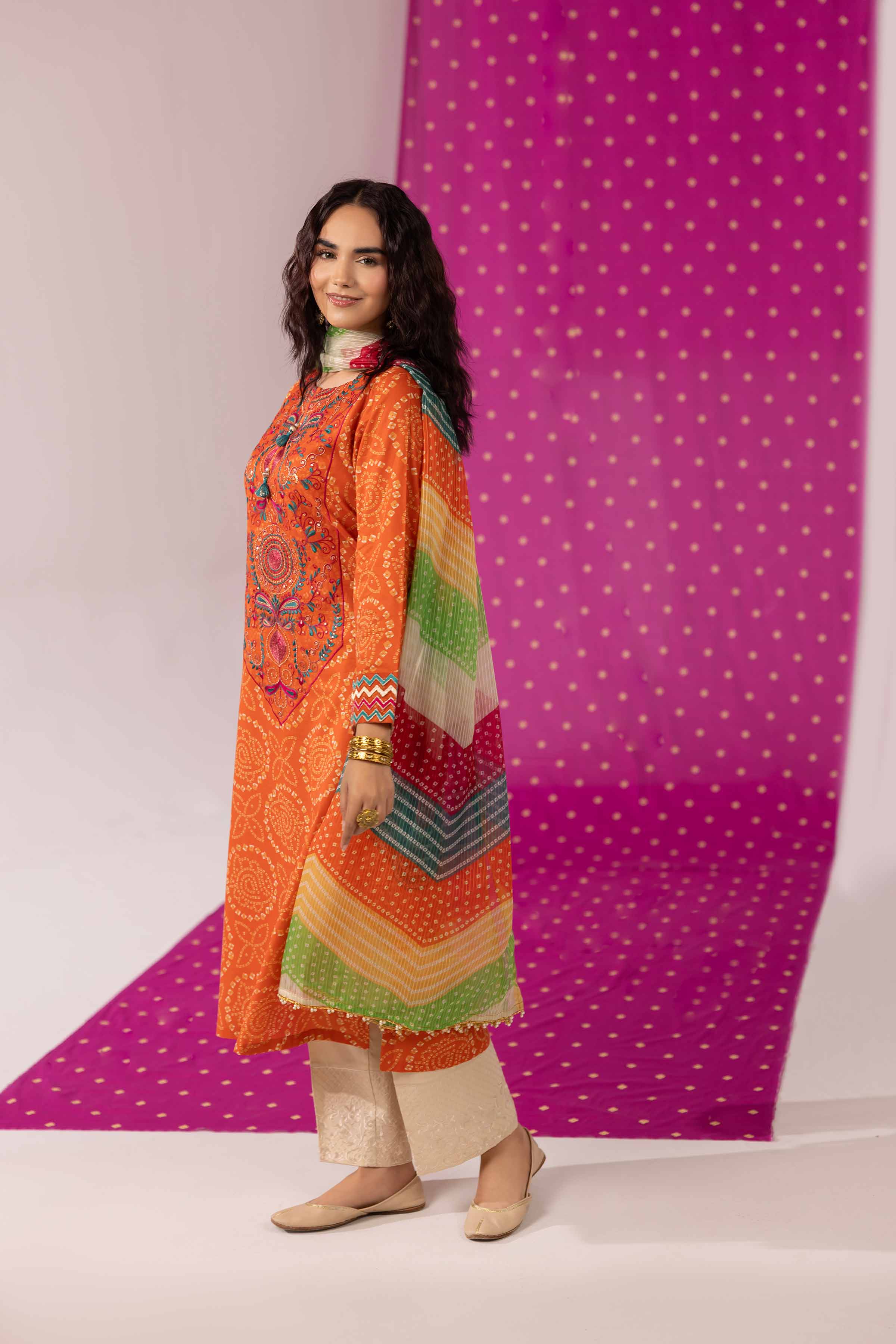 2 Piece - Printed Embroidered Suit - PE25-412