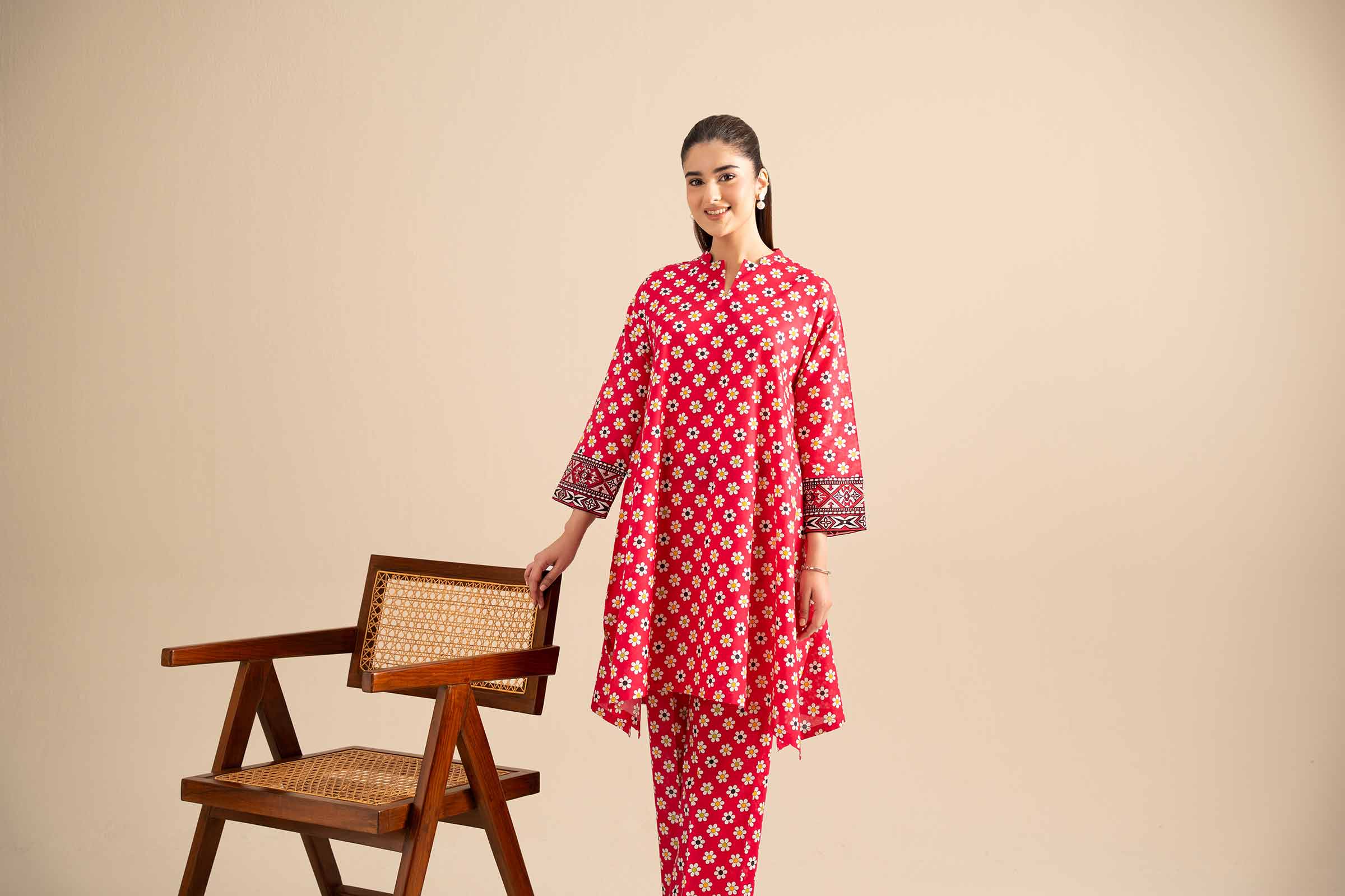 2 Piece - Printed Embroidered Suit - PE25-424