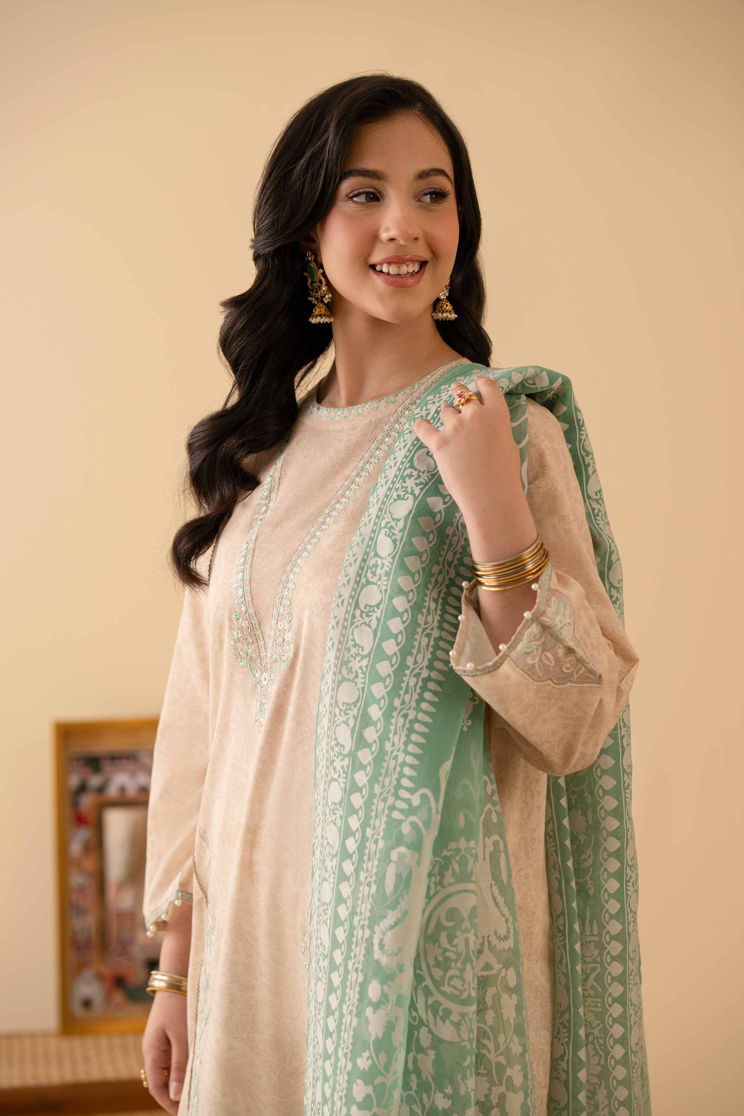 2 Piece - Printed Embroidered Suit - PE25-434